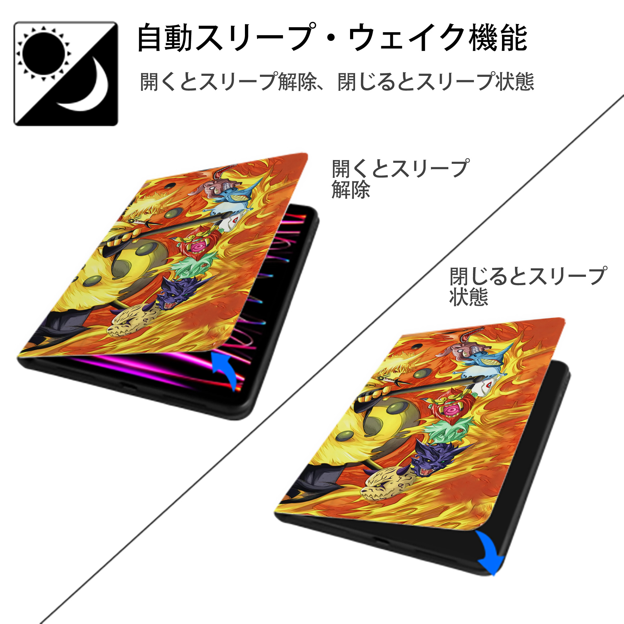 NARUTO -ナルト- NARUTO -ナルト- 疾風伝 IPad ケース ブック型 PUレザー TPU 耐衝撃 軽量 薄型 ペン収納なし 全面保護 IPad 各モデル対応