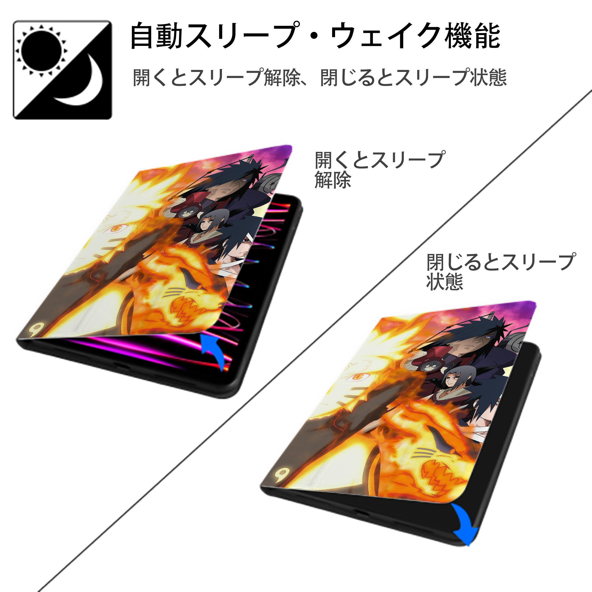 NARUTO -ナルト- NARUTO -ナルト- 疾風伝 IPad ケース ブック型 PUレザー TPU 耐衝撃 軽量 薄型 ペン収納なし 全面保護 IPad 各モデル対応