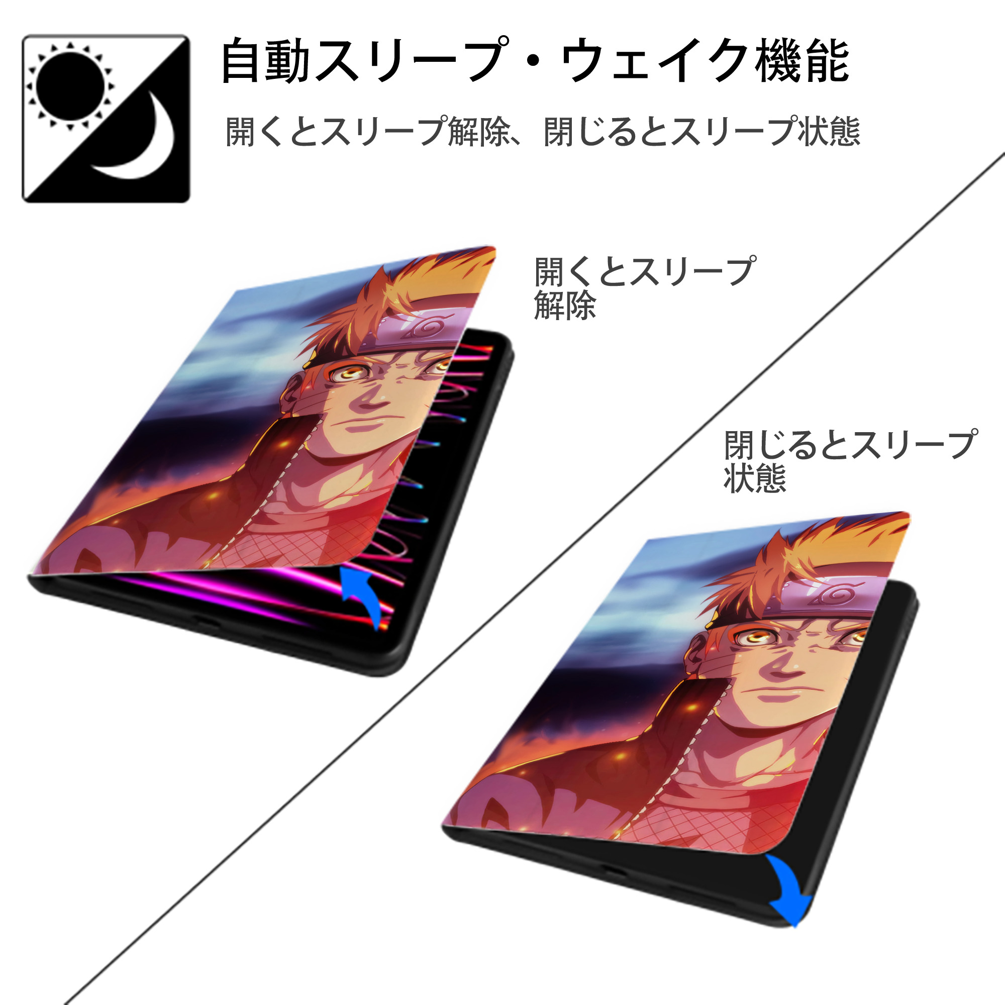 NARUTO -ナルト- NARUTO -ナルト- 疾風伝 IPad ケース ブック型 PUレザー TPU 耐衝撃 軽量 薄型 ペン収納なし 全面保護 IPad 各モデル対応