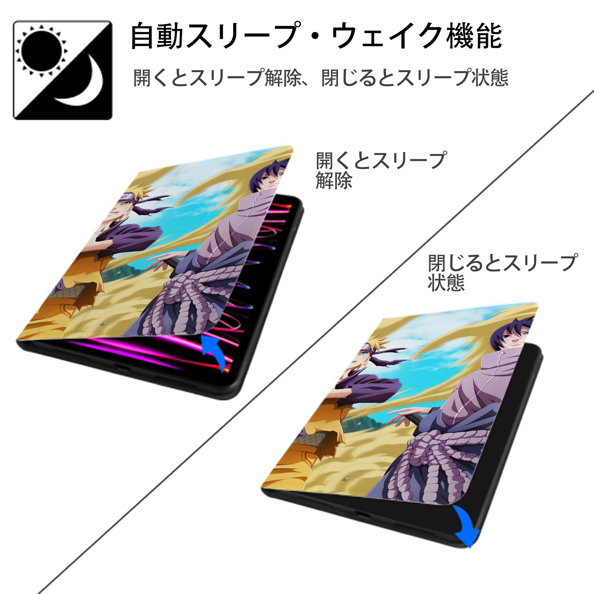 NARUTO -ナルト- NARUTO -ナルト- 疾風伝 IPad ケース ブック型 PUレザー TPU 耐衝撃 軽量 薄型 ペン収納なし 全面保護 IPad 各モデル対応