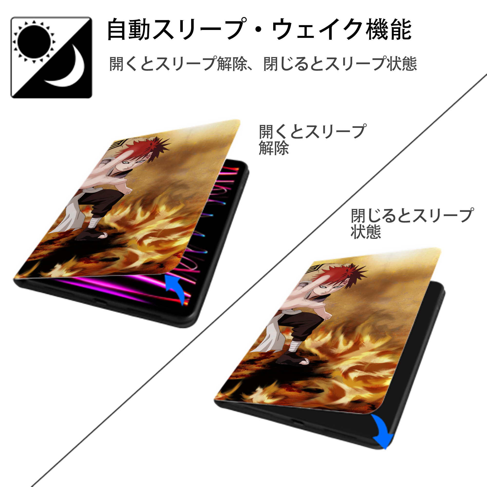 NARUTO -ナルト- NARUTO -ナルト- 疾風伝 IPad ケース ブック型 PUレザー TPU 耐衝撃 軽量 薄型 ペン収納なし 全面保護 IPad 各モデル対応