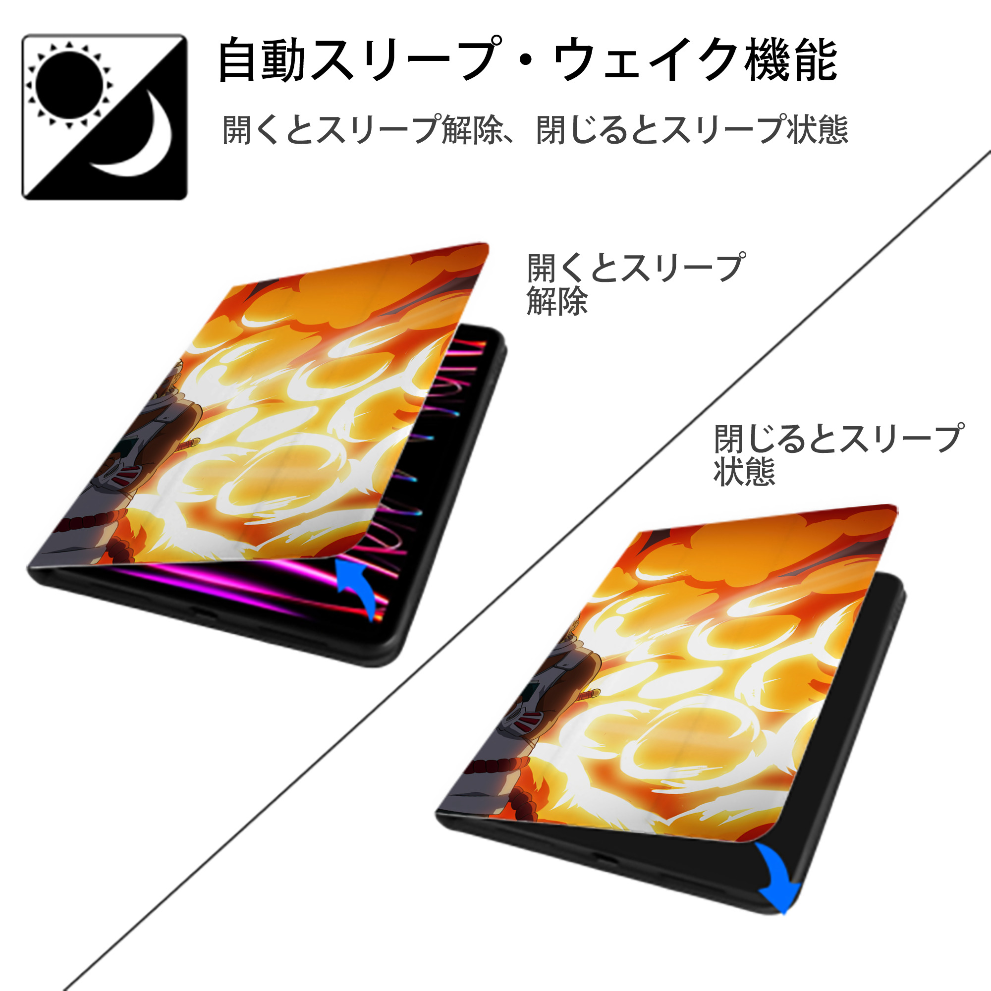 NARUTO -ナルト- NARUTO -ナルト- 疾風伝 IPad ケース ブック型 PUレザー TPU 耐衝撃 軽量 薄型 ペン収納なし 全面保護 IPad 各モデル対応