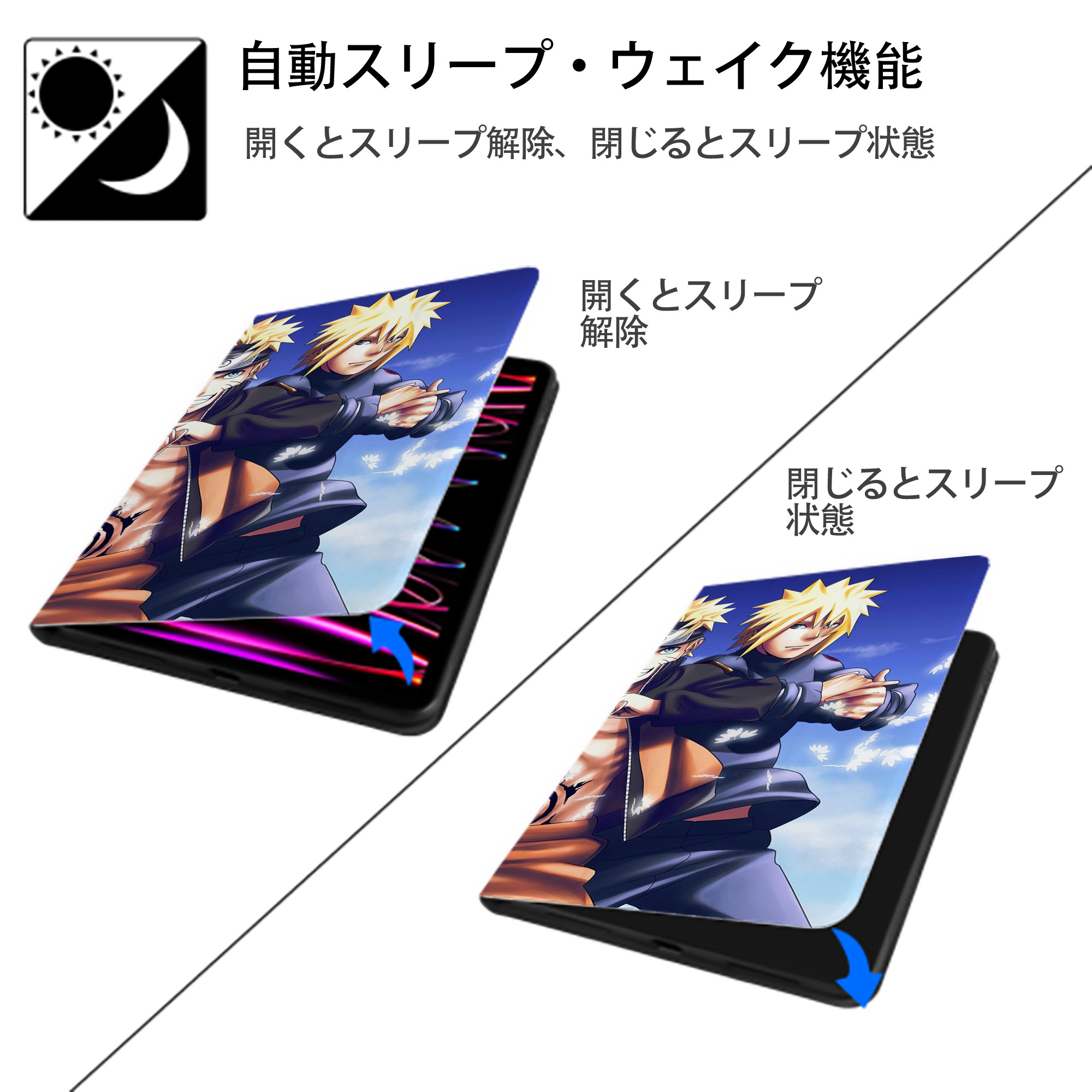 NARUTO -ナルト- NARUTO -ナルト- 疾風伝 IPad ケース ブック型 PUレザー TPU 耐衝撃 軽量 薄型 ペン収納なし 全面保護 IPad 各モデル対応