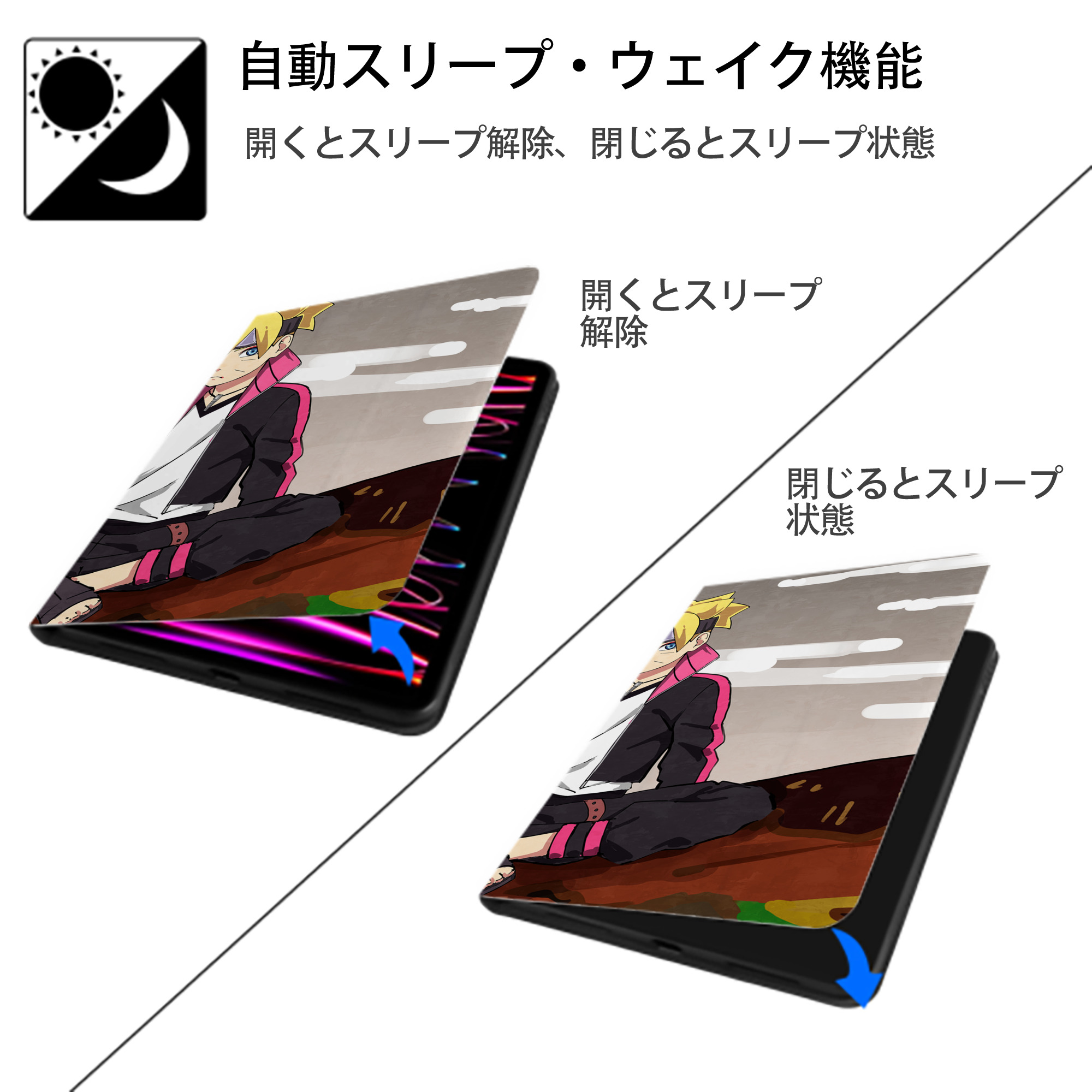 NARUTO -ナルト- NARUTO -ナルト- 疾風伝 IPadケース ペンホルダー付き ブックスタイルデザイン