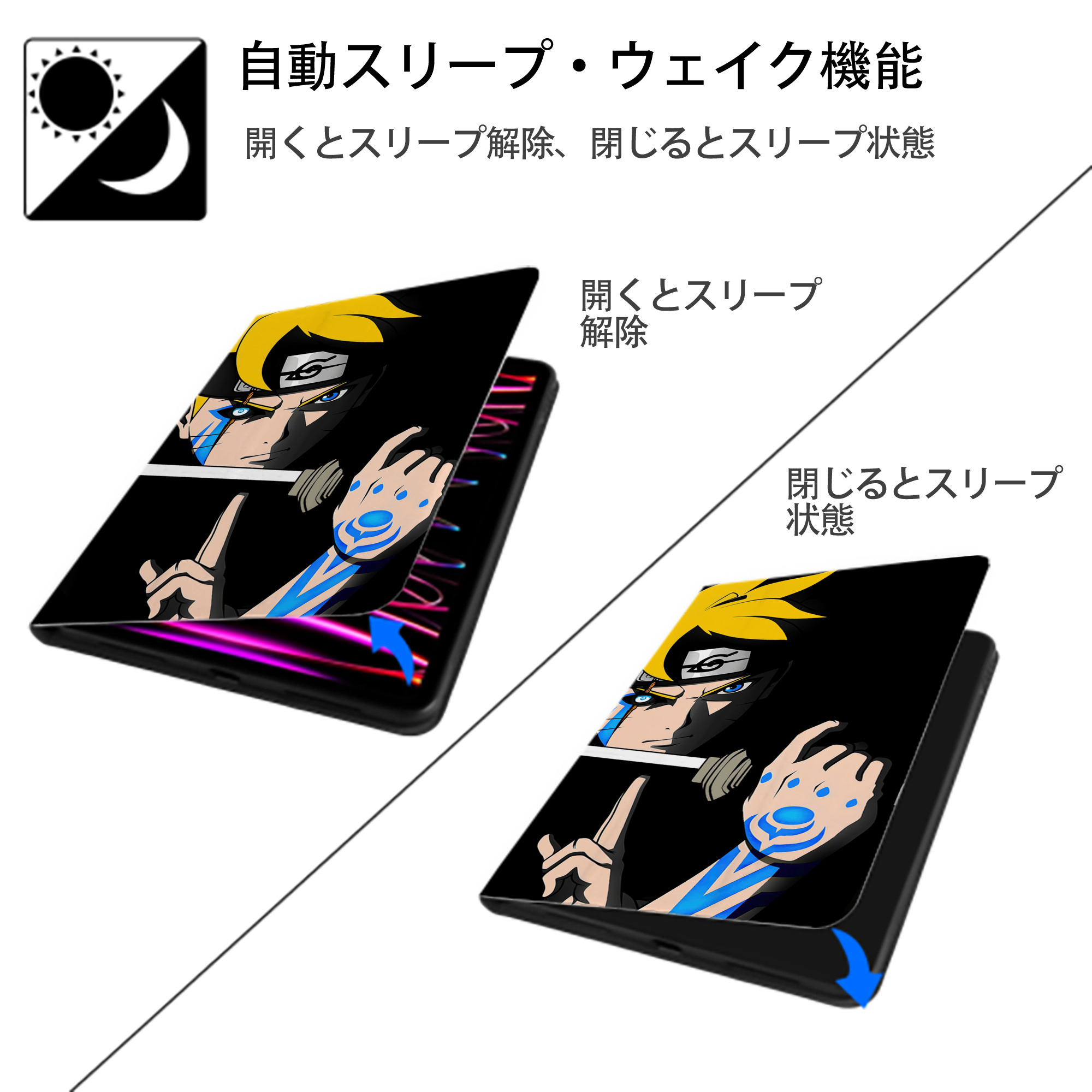 NARUTO -ナルト- NARUTO -ナルト- 疾風伝 IPadケース ペンホルダー付き ブックスタイルデザイン