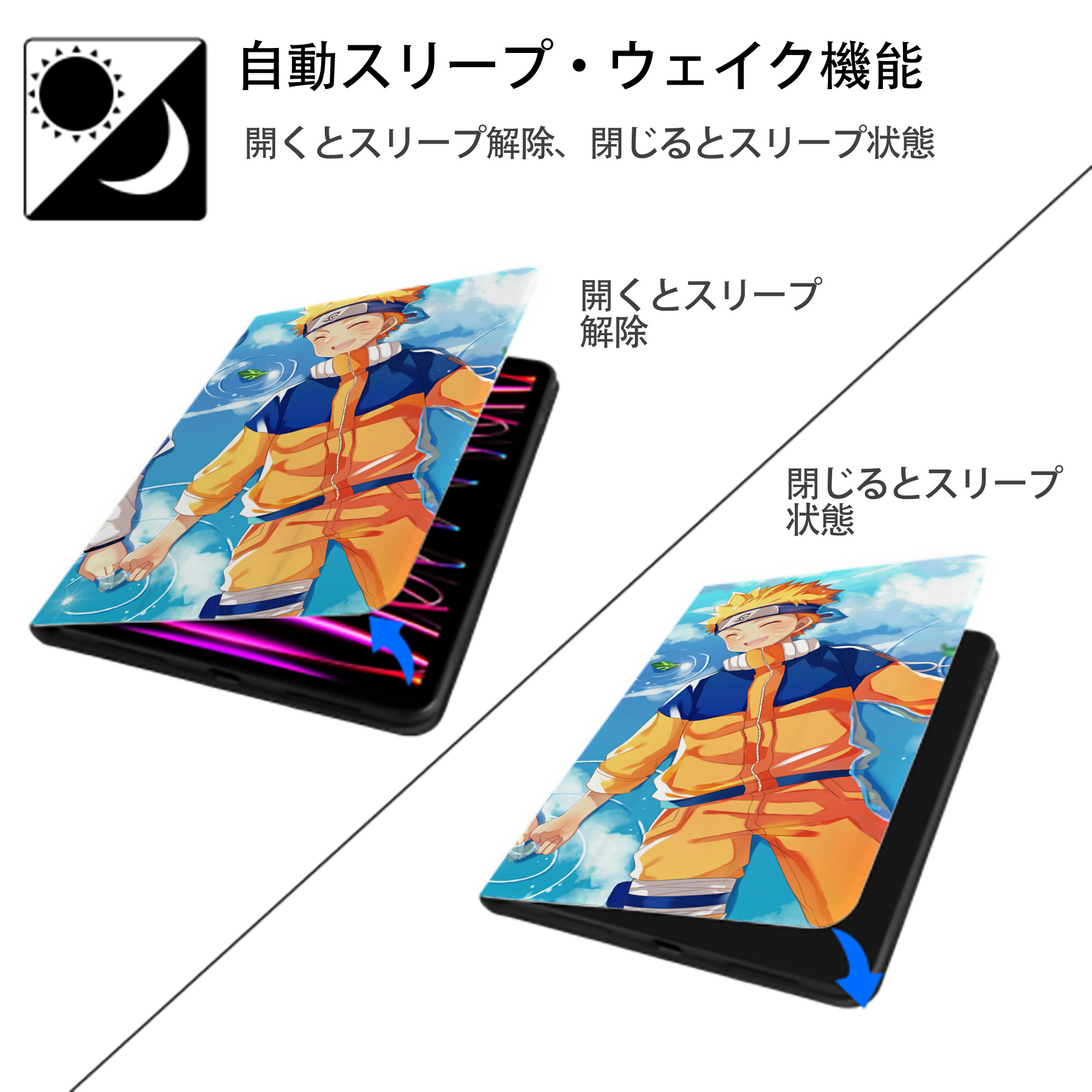 NARUTO -ナルト- NARUTO -ナルト- 疾風伝 IPadケース ペンホルダー付き ブックスタイルデザイン