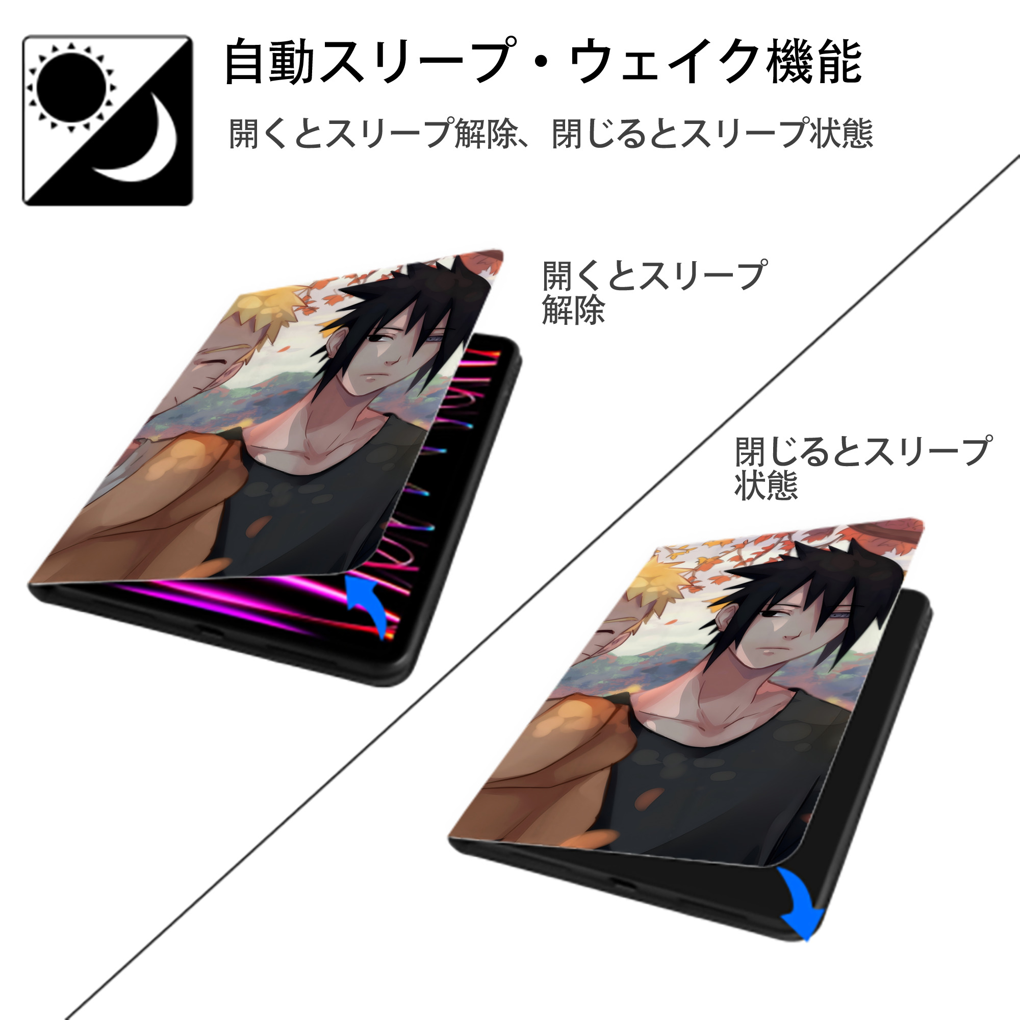 NARUTO -ナルト- NARUTO -ナルト- 疾風伝 IPadケース ペンホルダー付き ブックスタイルデザイン