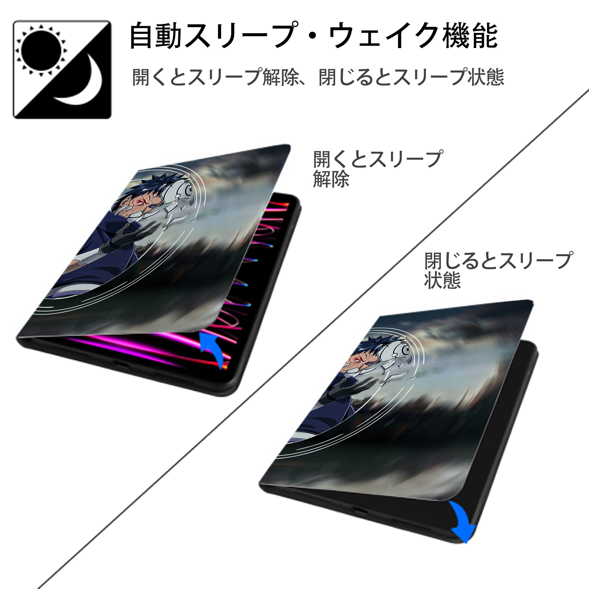 NARUTO -ナルト- NARUTO -ナルト- 疾風伝 IPadケース ペンホルダー付き ブックスタイルデザイン