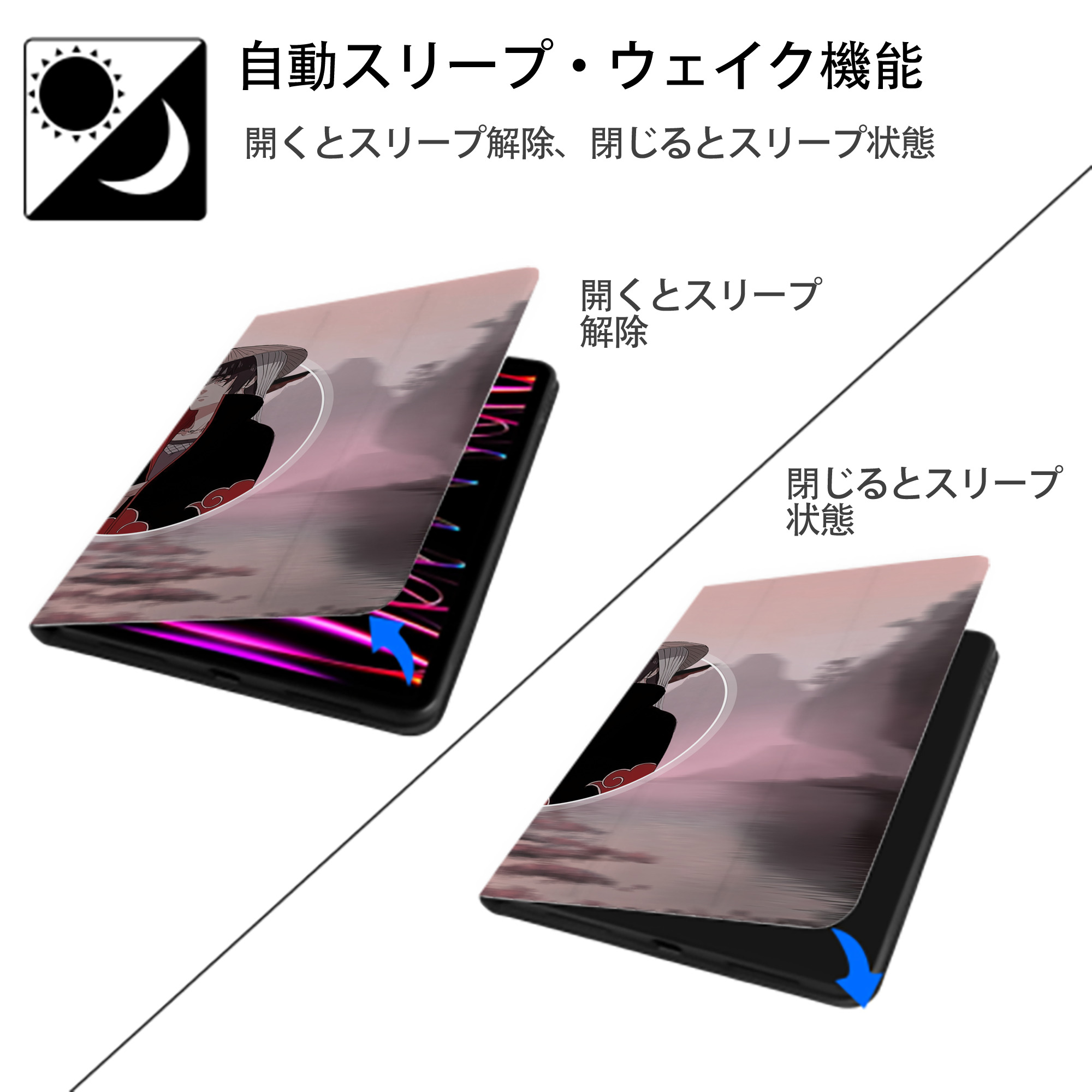 NARUTO -ナルト- NARUTO -ナルト- 疾風伝 IPadケース ペンホルダー付き ブックスタイルデザイン