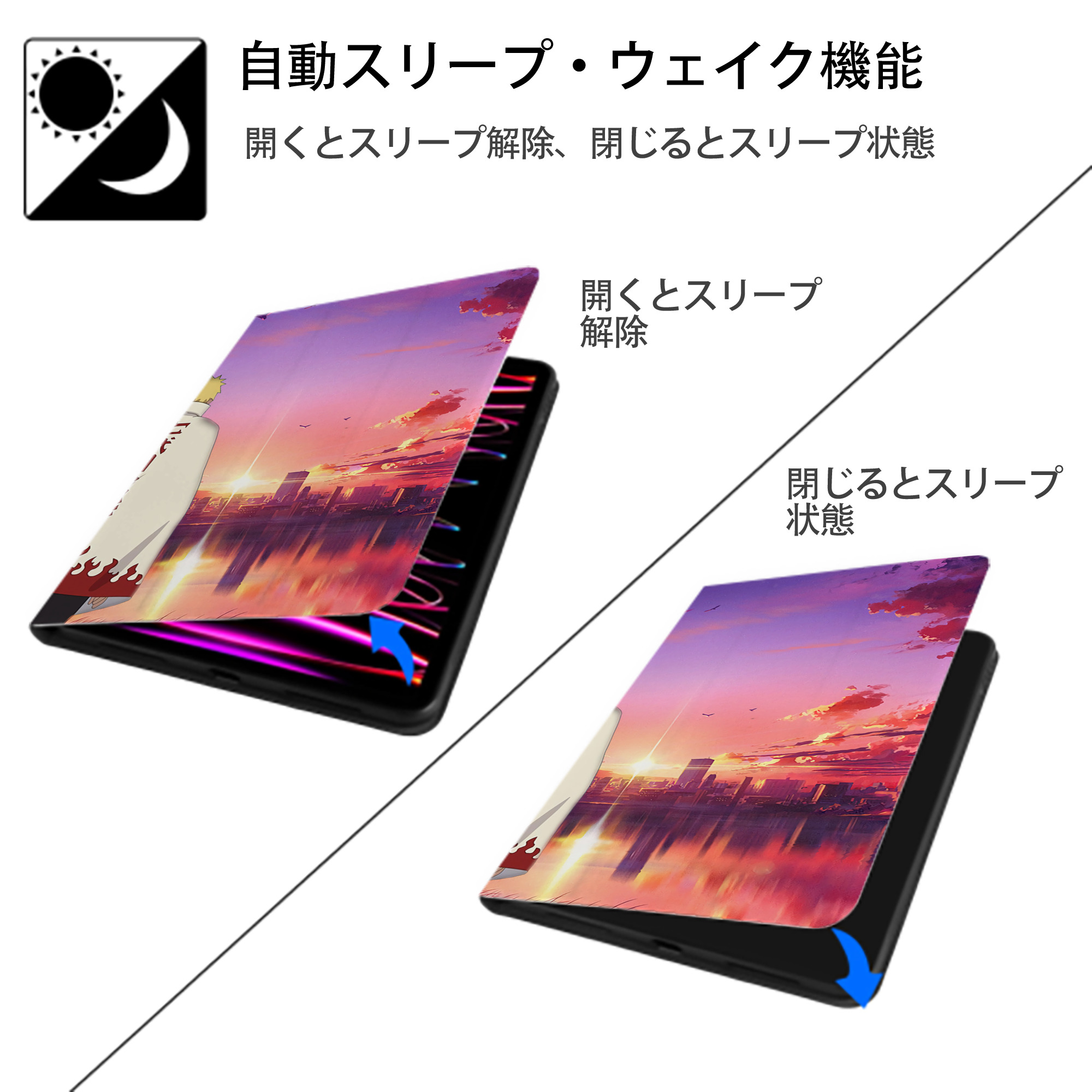 NARUTO -ナルト- NARUTO -ナルト- 疾風伝 IPadケース ペンホルダー付き ブックスタイルデザイン