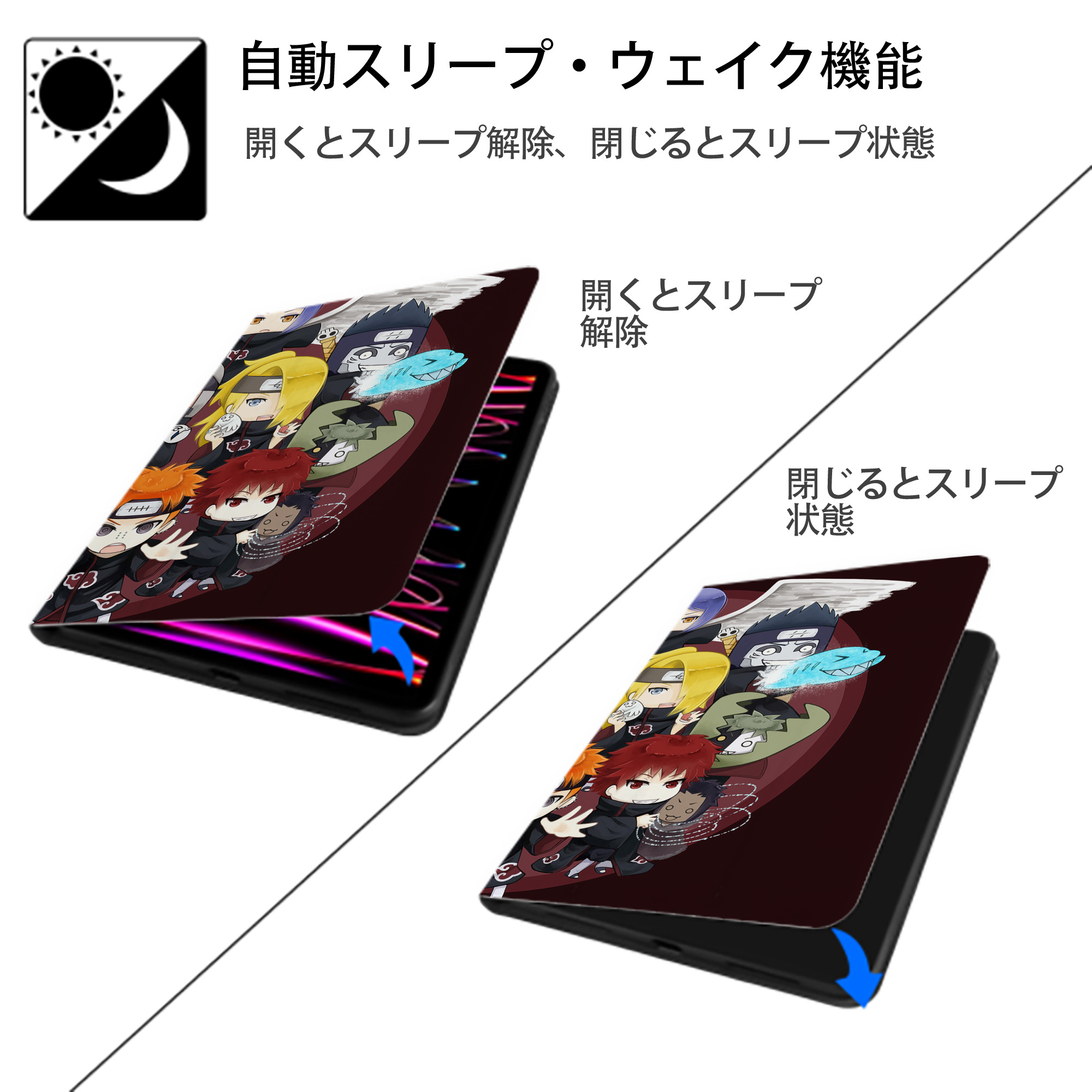 NARUTO -ナルト- NARUTO -ナルト- 疾風伝 IPadケース ペンホルダー付き ブックスタイルデザイン
