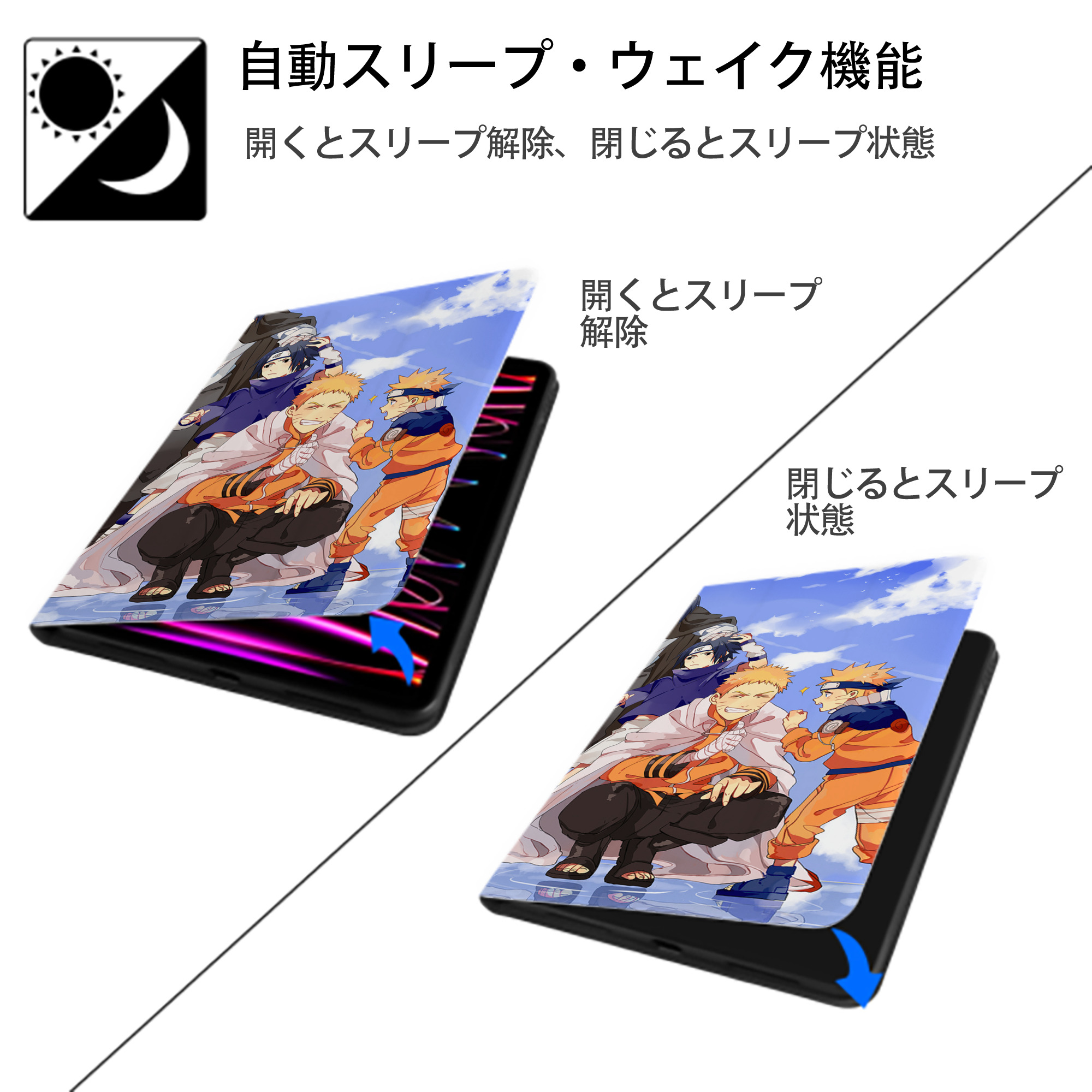 NARUTO -ナルト- NARUTO -ナルト- 疾風伝 IPadケース ペンホルダー付き ブックスタイルデザイン