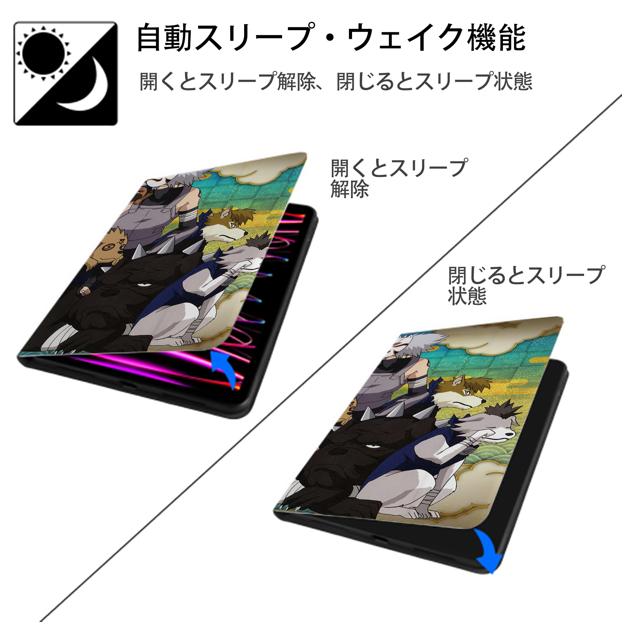 NARUTO -ナルト- NARUTO -ナルト- 疾風伝 IPadケース ペンホルダー付き ブックスタイルデザイン