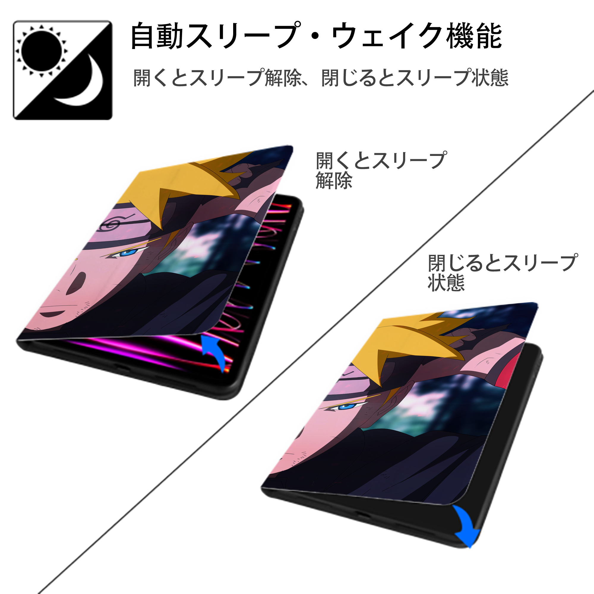 NARUTO -ナルト- NARUTO -ナルト- 疾風伝 IPadケース ペンホルダー付き ブックスタイルデザイン