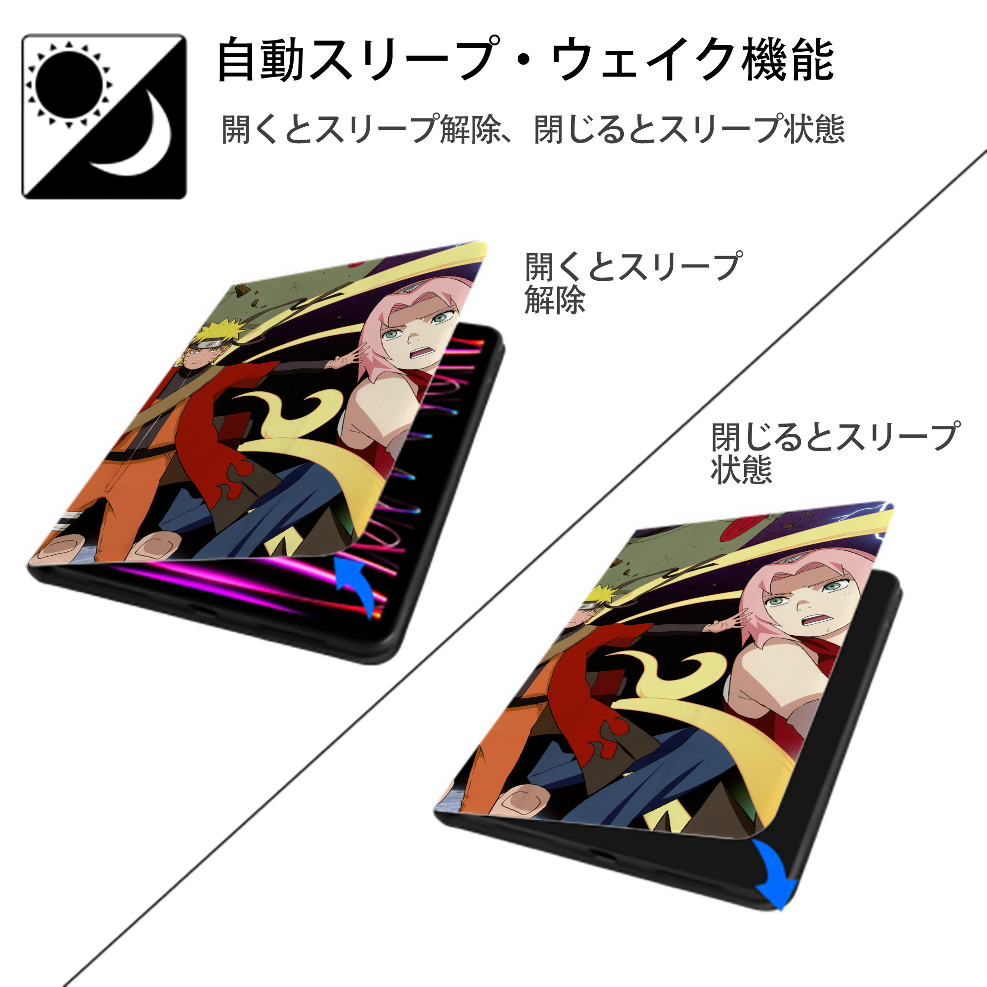 NARUTO -ナルト- NARUTO -ナルト- 疾風伝 IPadケース ペンホルダー付き ブックスタイルデザイン