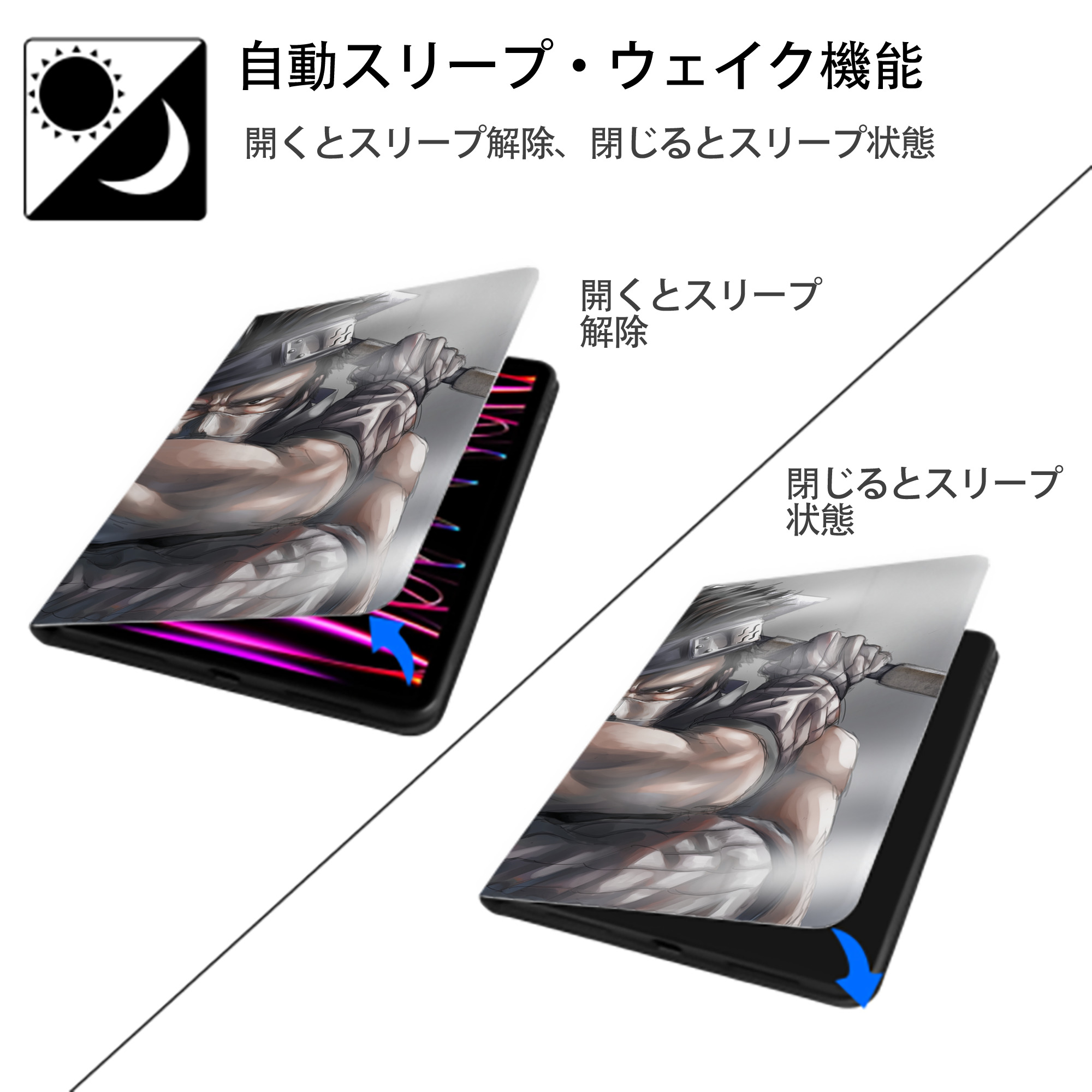 NARUTO -ナルト- NARUTO -ナルト- 疾風伝 IPadケース ペンホルダー付き ブックスタイルデザイン