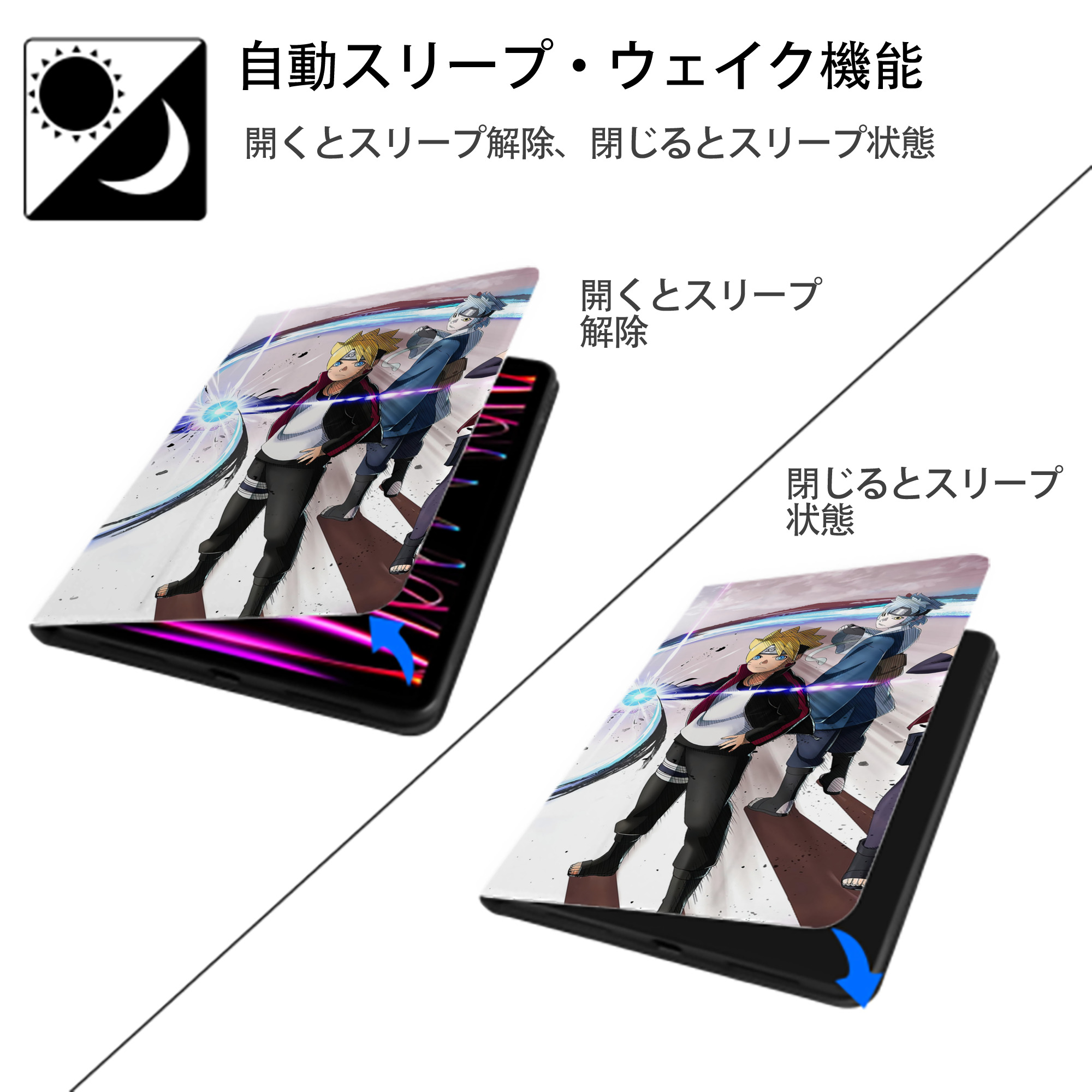 NARUTO -ナルト- NARUTO -ナルト- 疾風伝 IPadケース ペンホルダー付き ブックスタイルデザイン