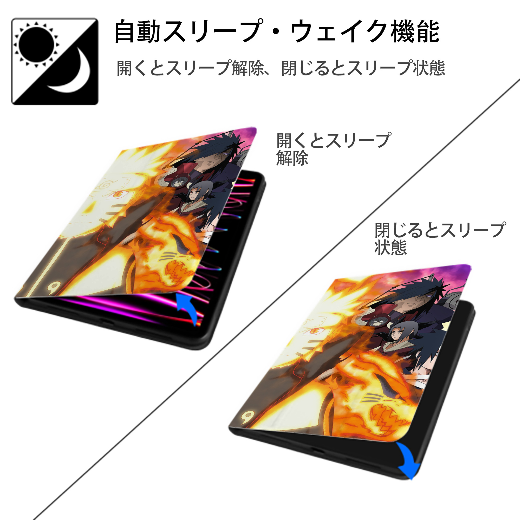 NARUTO -ナルト- NARUTO -ナルト- 疾風伝 IPadケース ペンホルダー付き ブックスタイルデザイン