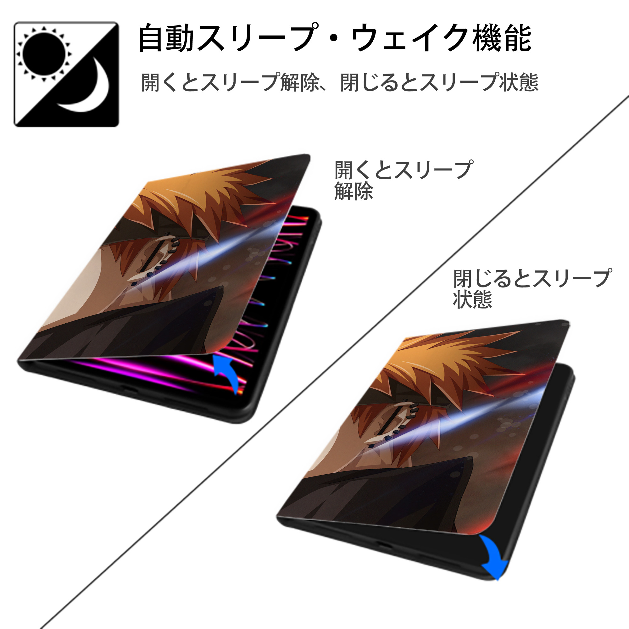 NARUTO -ナルト- NARUTO -ナルト- 疾風伝 IPadケース ペンホルダー付き ブックスタイルデザイン