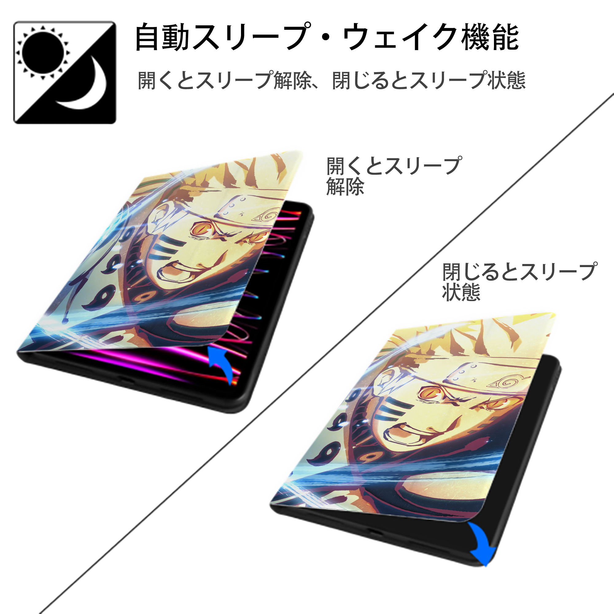 NARUTO -ナルト- NARUTO -ナルト- 疾風伝 IPadケース ペンホルダー付き ブックスタイルデザイン