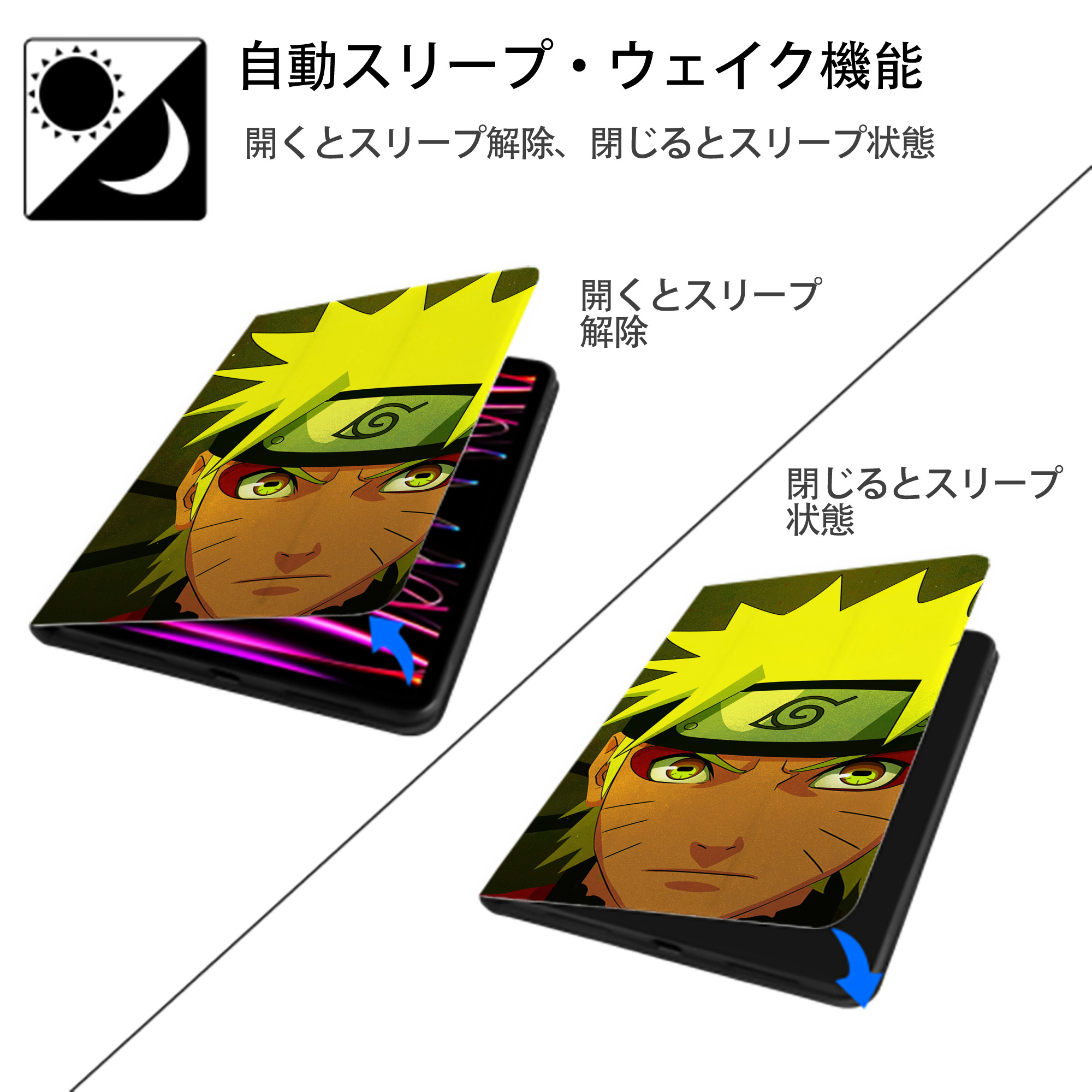 NARUTO -ナルト- NARUTO -ナルト- 疾風伝 IPadケース ペンホルダー付き ブックスタイルデザイン