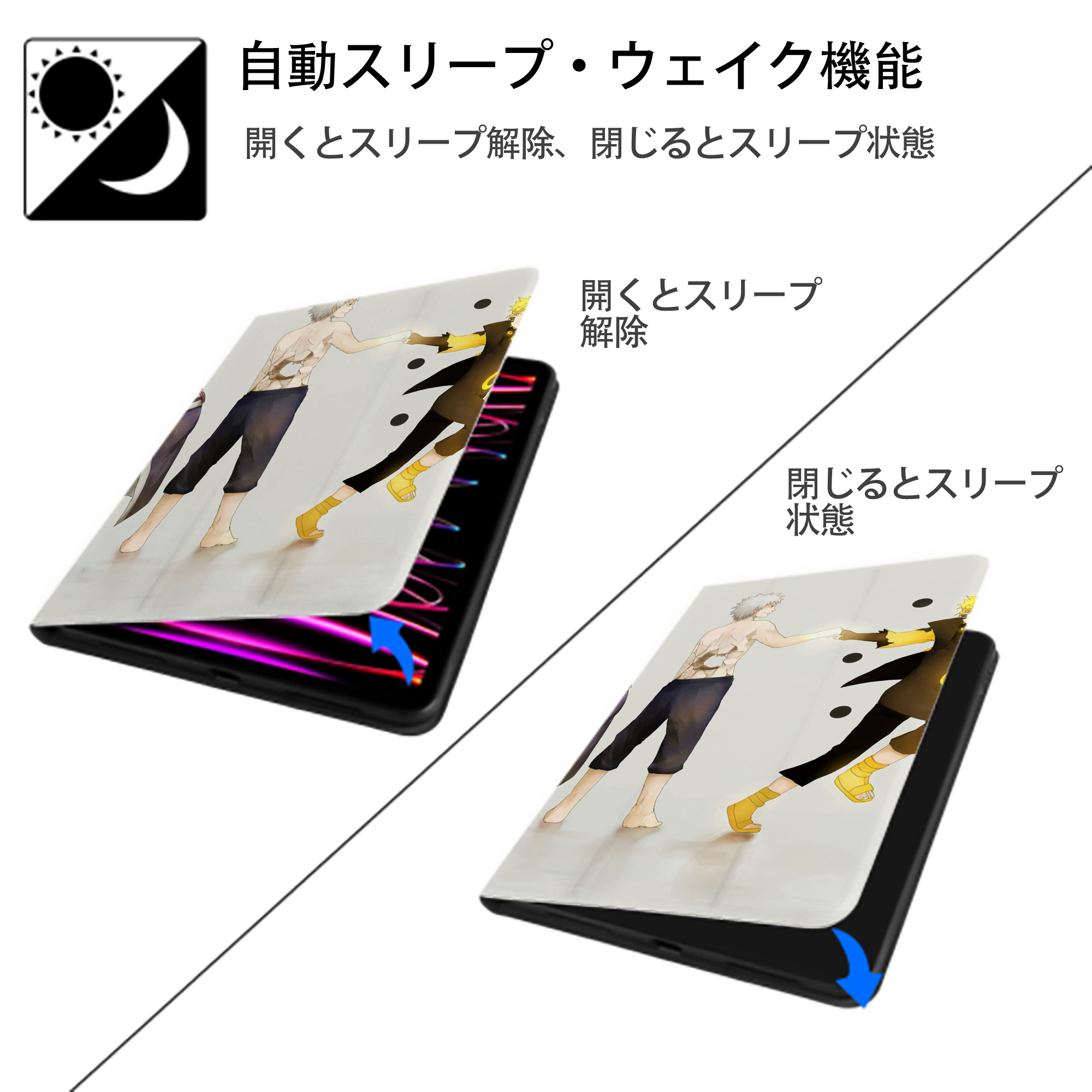 NARUTO -ナルト- NARUTO -ナルト- 疾風伝 IPadケース ペンホルダー付き ブックスタイルデザイン