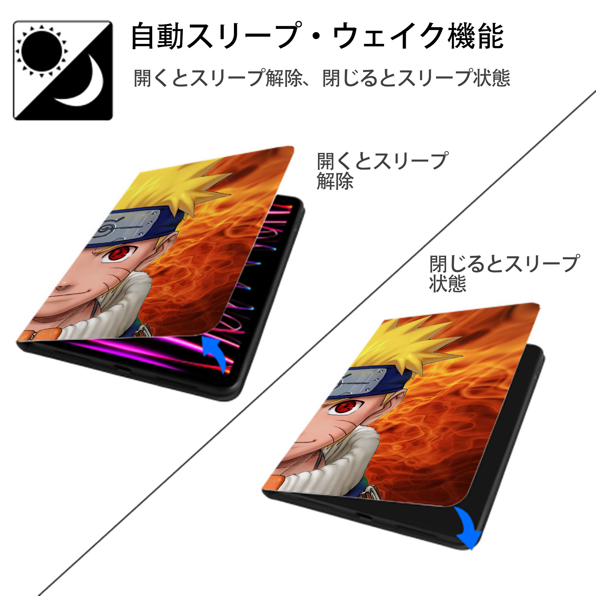 NARUTO -ナルト- NARUTO -ナルト- 疾風伝 IPadケース ペンホルダー付き ブックスタイルデザイン