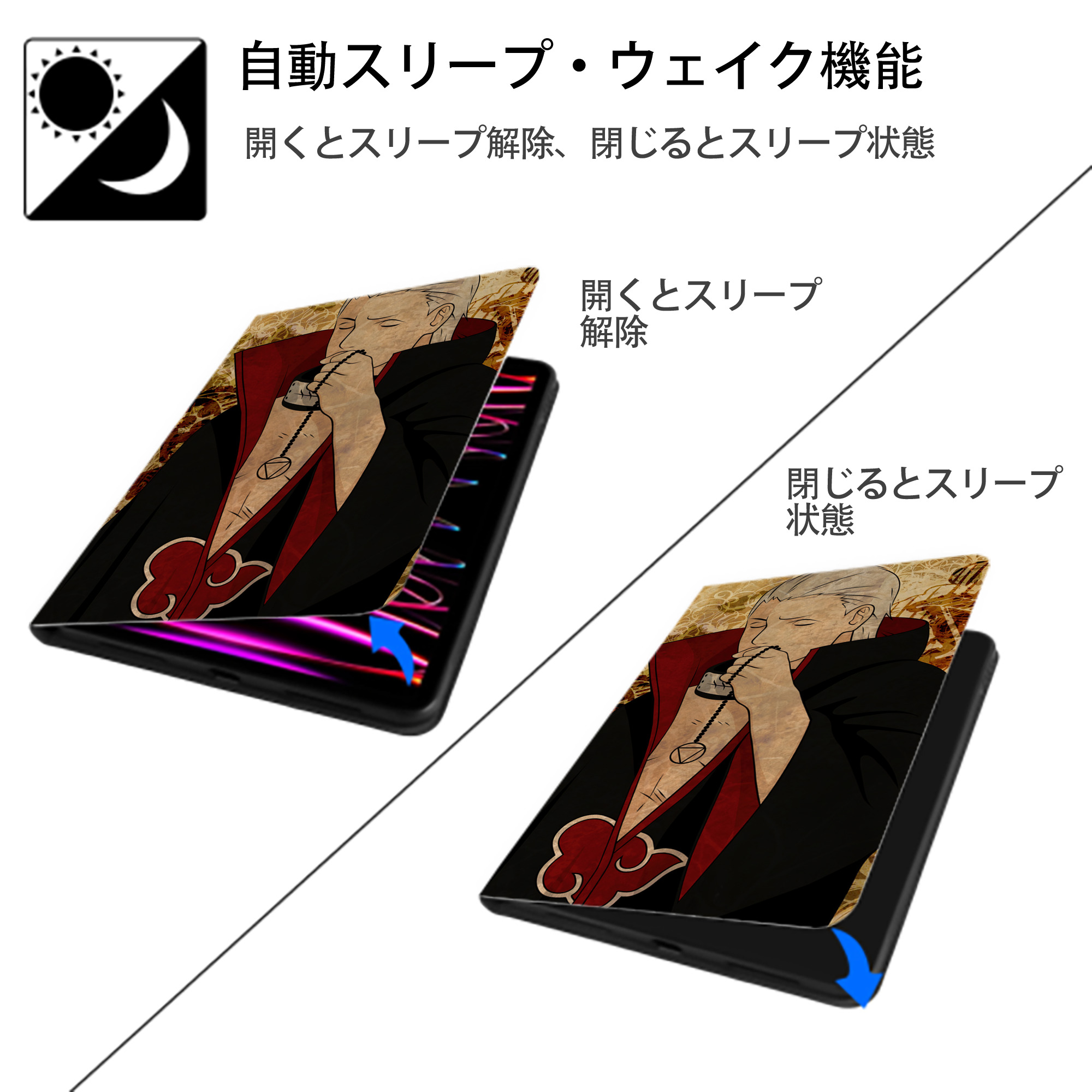 NARUTO -ナルト- NARUTO -ナルト- 疾風伝 IPadケース ペンホルダー付き ブックスタイルデザイン