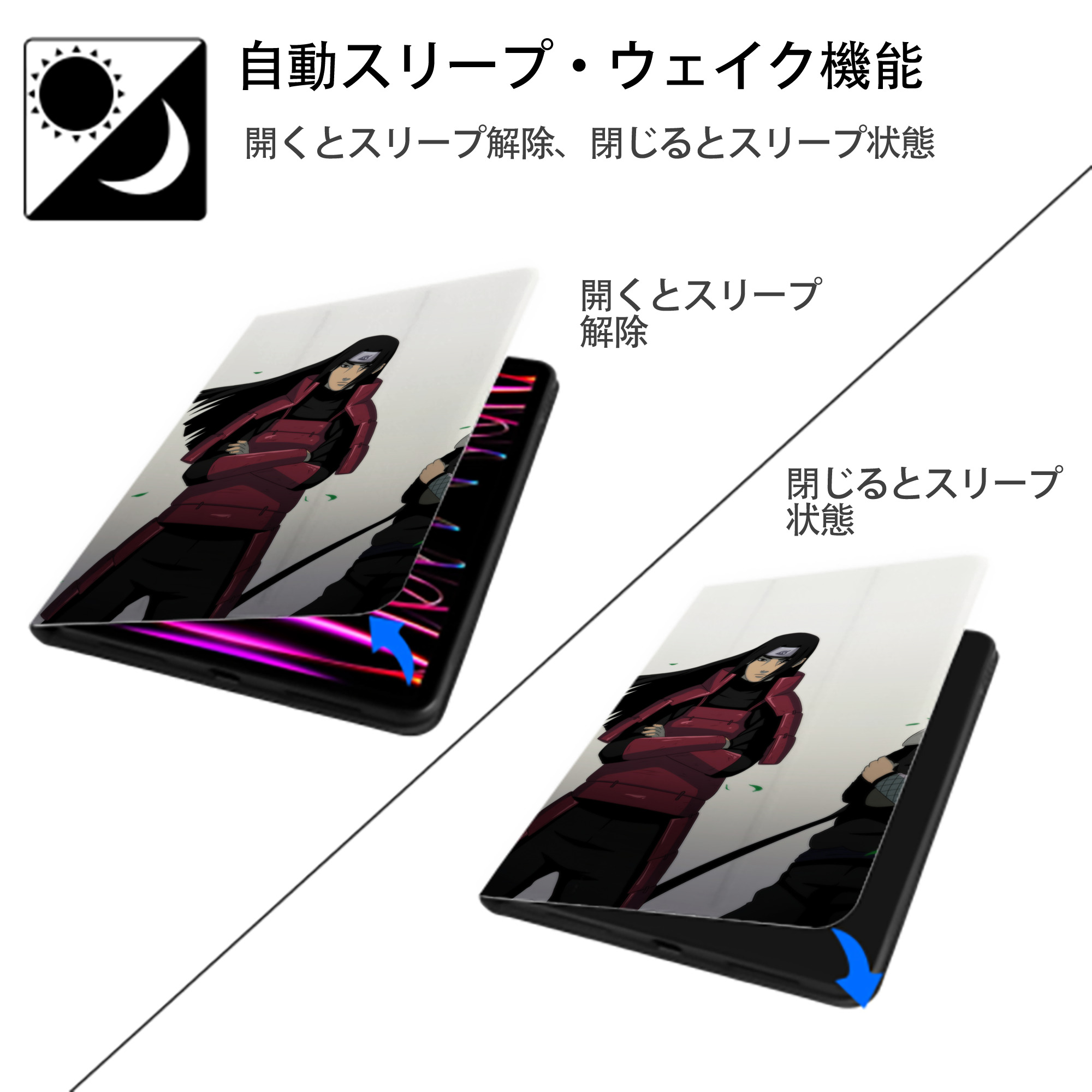 NARUTO -ナルト- NARUTO -ナルト- 疾風伝 IPadケース ペンホルダー付き ブックスタイルデザイン