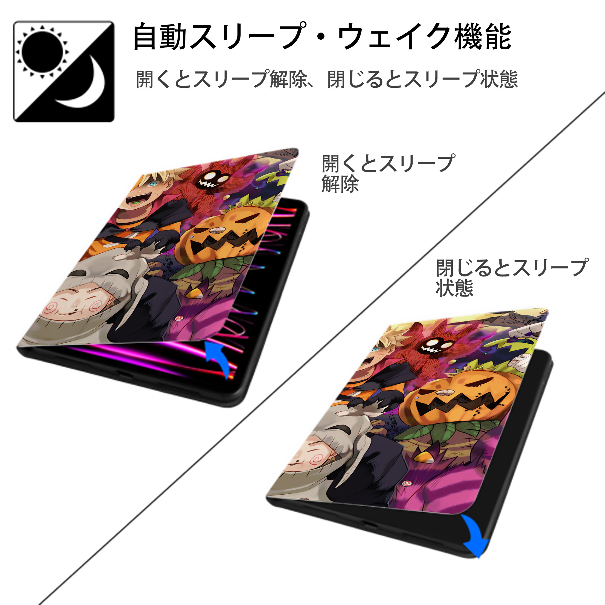 NARUTO -ナルト- NARUTO -ナルト- 疾風伝 IPadケース ペンホルダー付き ブックスタイルデザイン