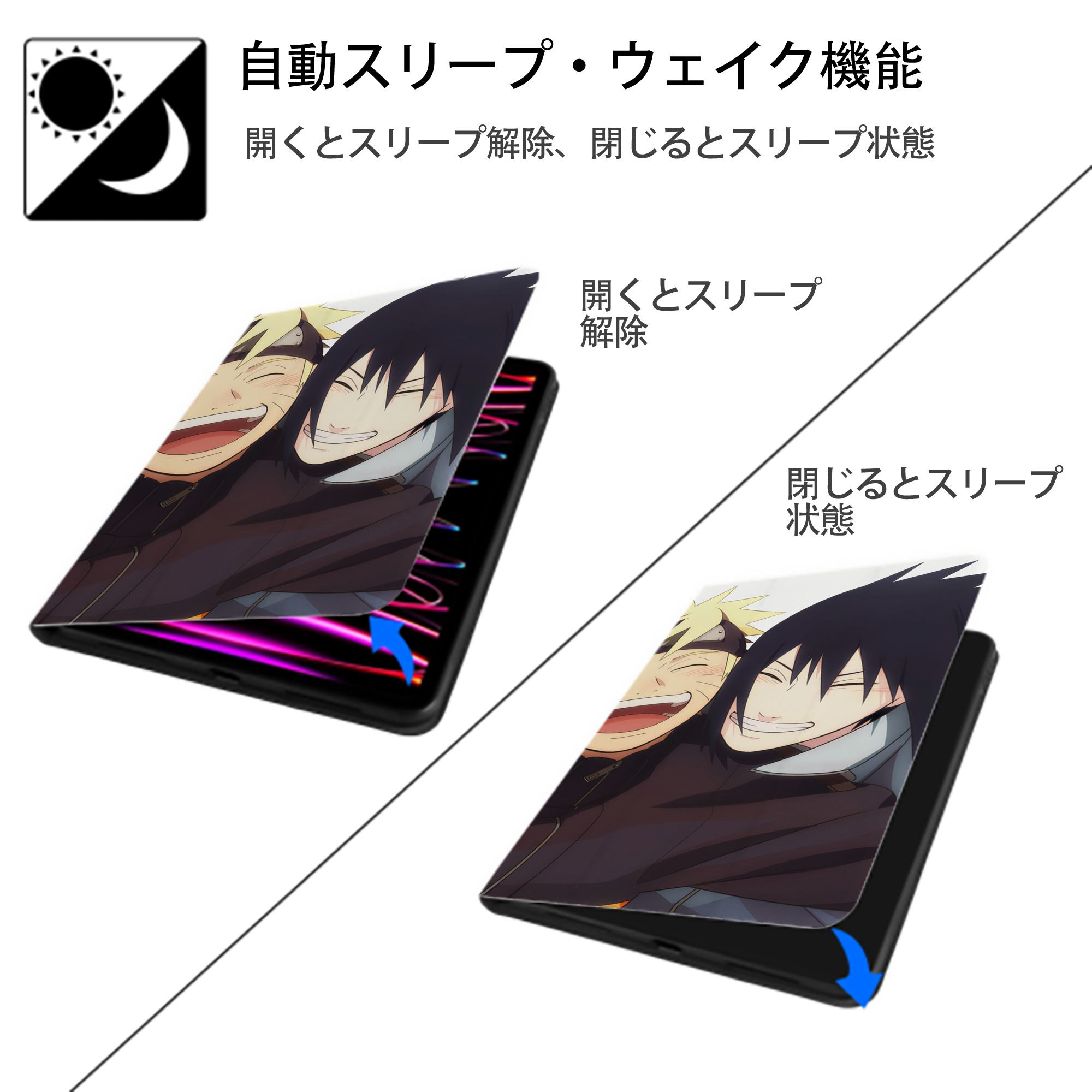 NARUTO -ナルト- NARUTO -ナルト- 疾風伝 IPadケース ペンホルダー付き ブックスタイルデザイン