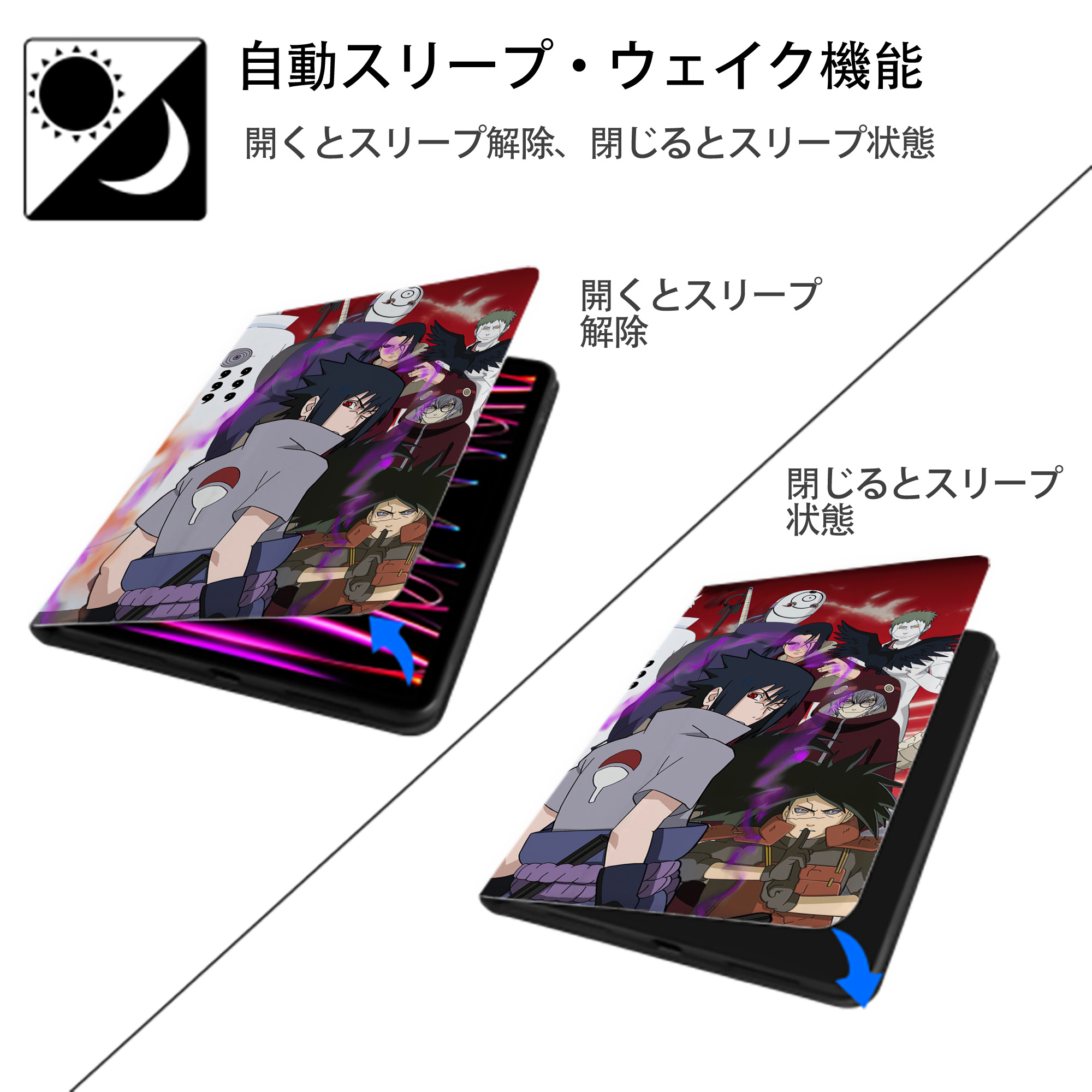 NARUTO -ナルト- NARUTO -ナルト- 疾風伝 IPadケース ペンホルダー付き ブックスタイルデザイン