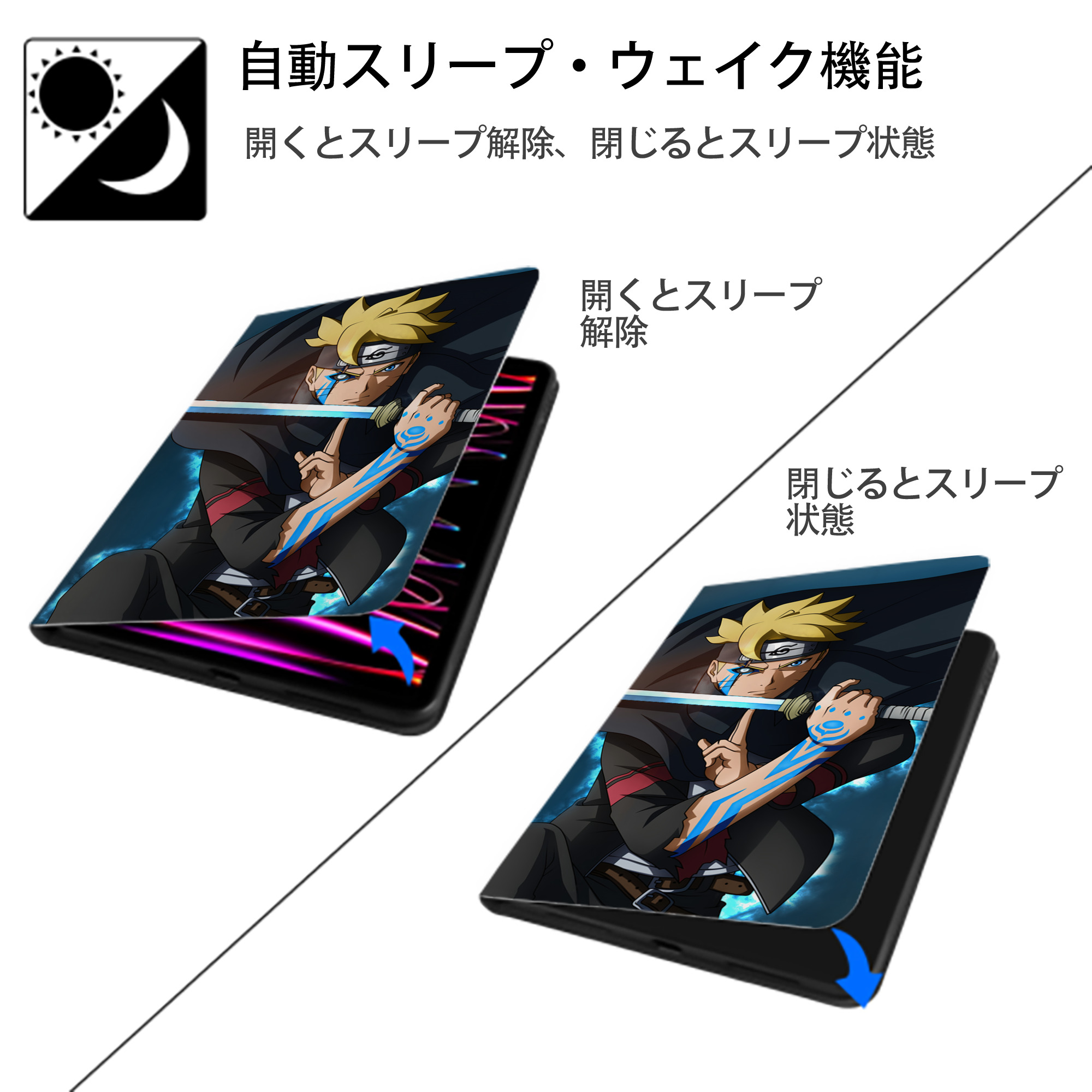 NARUTO -ナルト- NARUTO -ナルト- 疾風伝 IPadケース ペンホルダー付き ブックスタイルデザイン