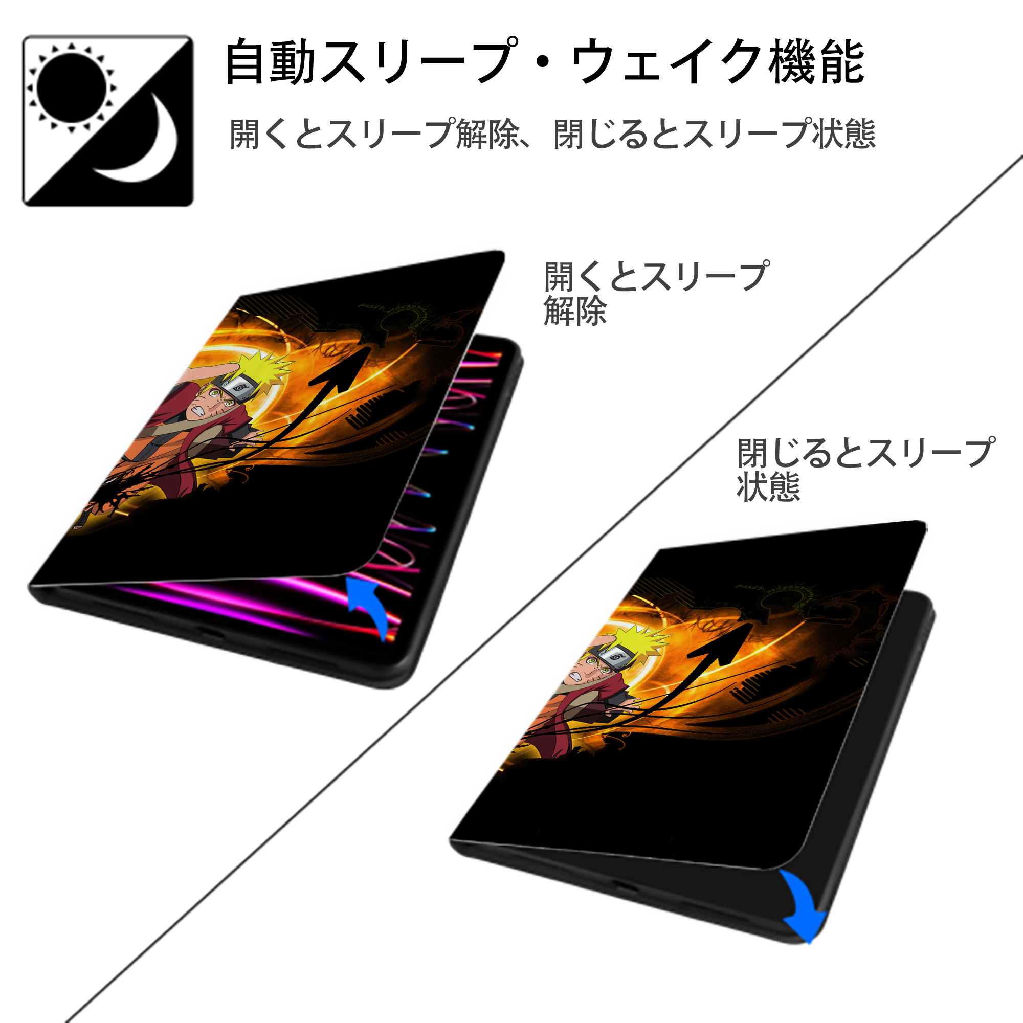 NARUTO -ナルト- NARUTO -ナルト- 疾風伝 IPadケース ペンホルダー付き ブックスタイルデザイン