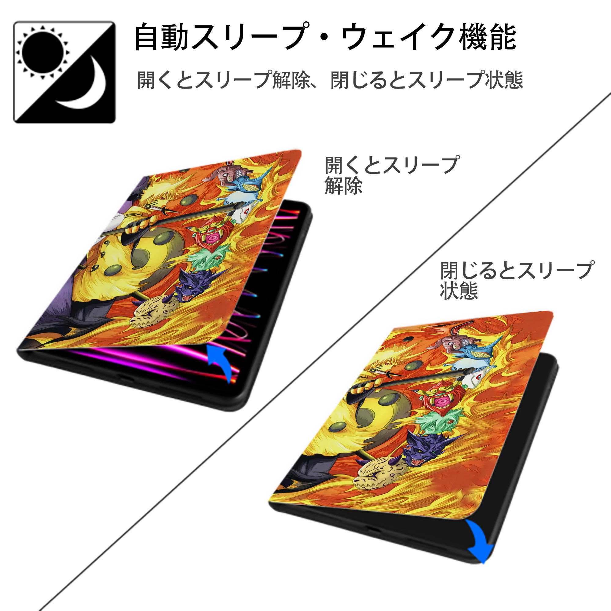 NARUTO -ナルト- NARUTO -ナルト- 疾風伝 IPadケース ペンホルダー付き ブックスタイルデザイン