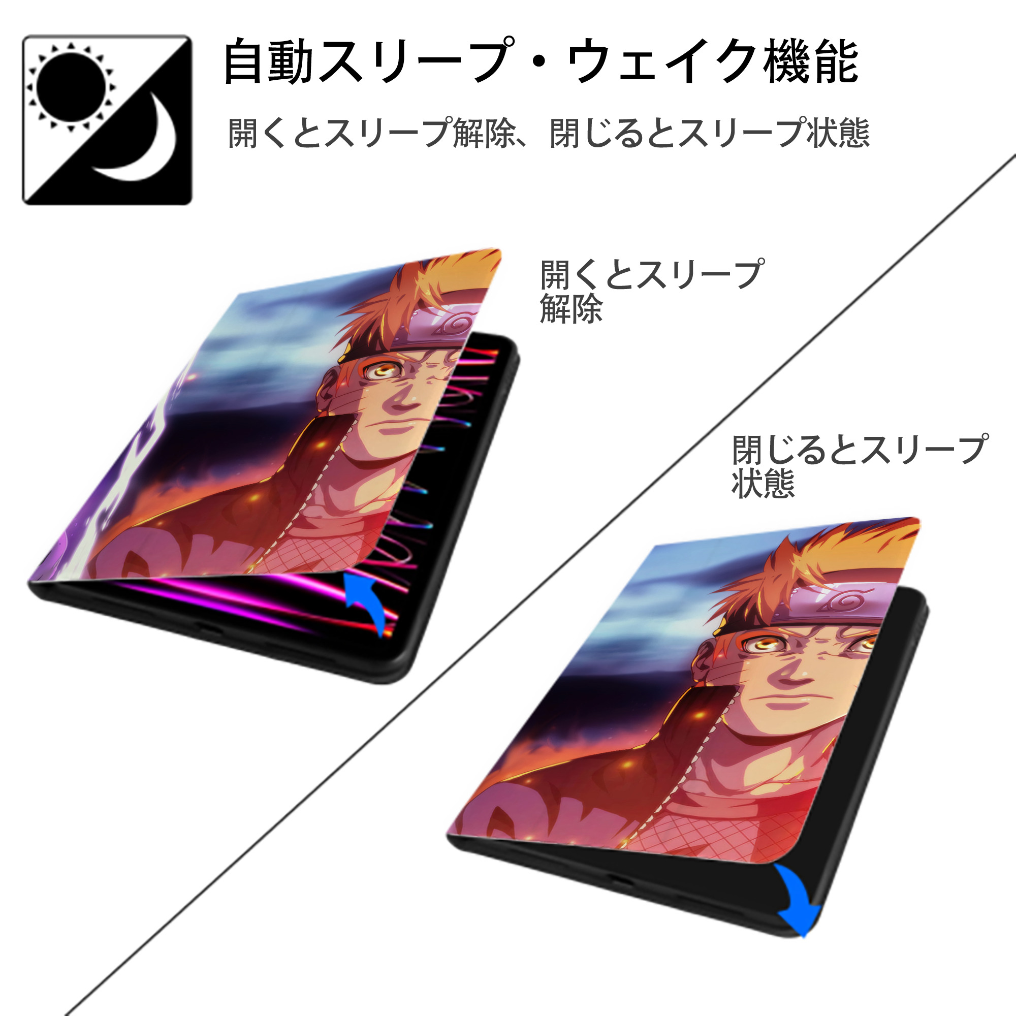 NARUTO -ナルト- NARUTO -ナルト- 疾風伝 IPadケース ペンホルダー付き ブックスタイルデザイン