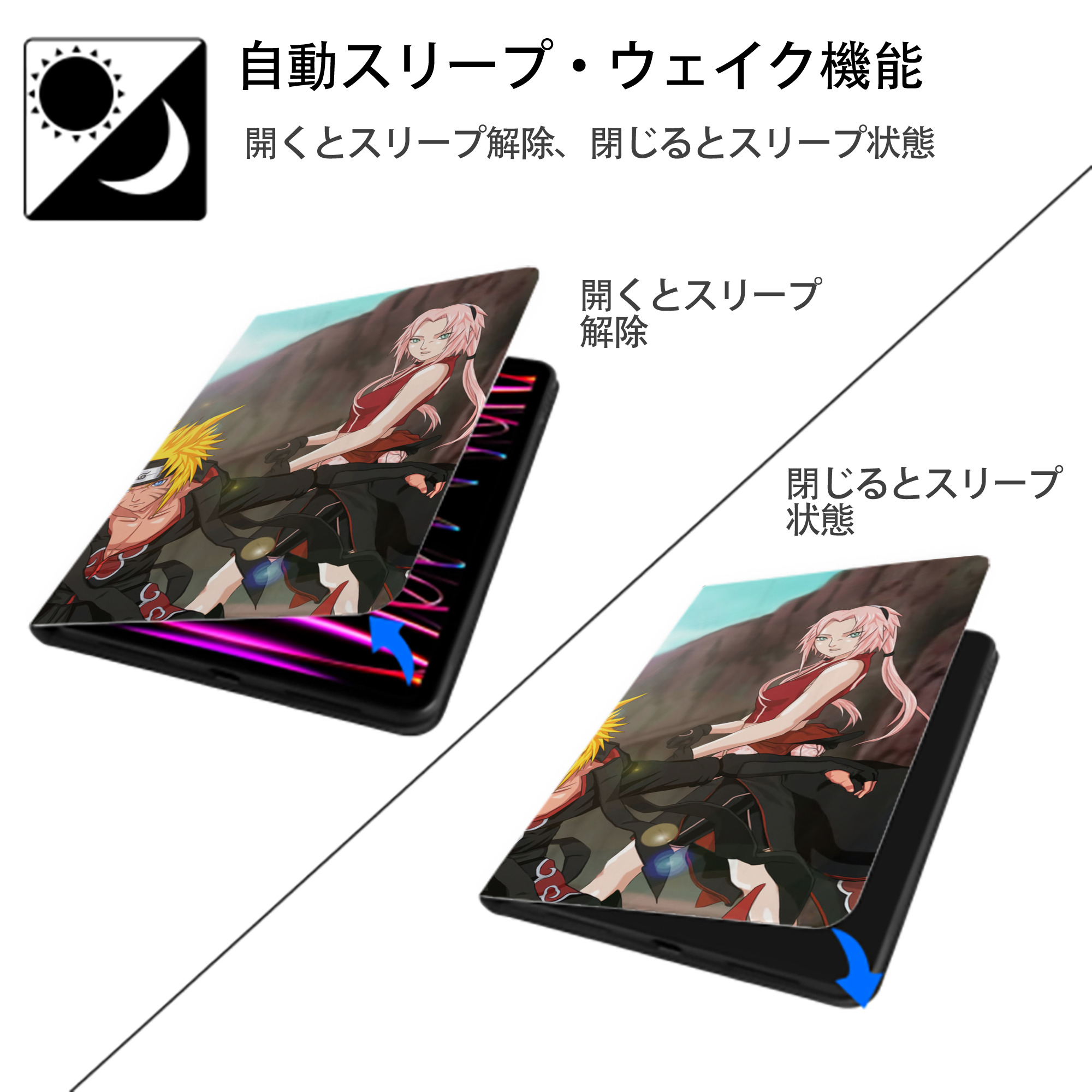 NARUTO -ナルト- NARUTO -ナルト- 疾風伝 IPadケース ペンホルダー付き ブックスタイルデザイン