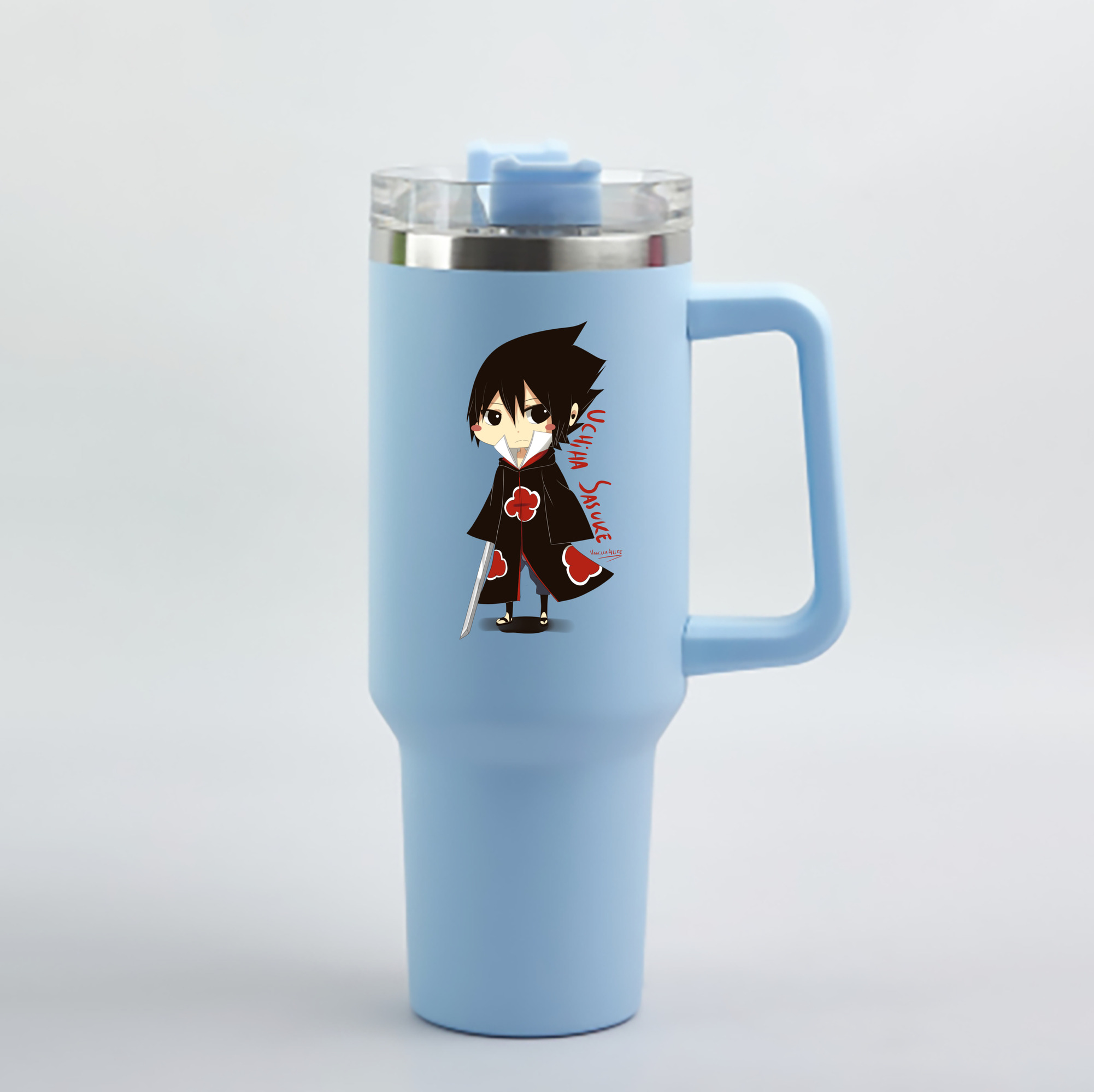 （画像用） NARUTO -ナルト- うちは サスケ Uchiha Sasuke 1200mL車用タンブラー - クリスタルステッカー（プラスチックストロー付き）