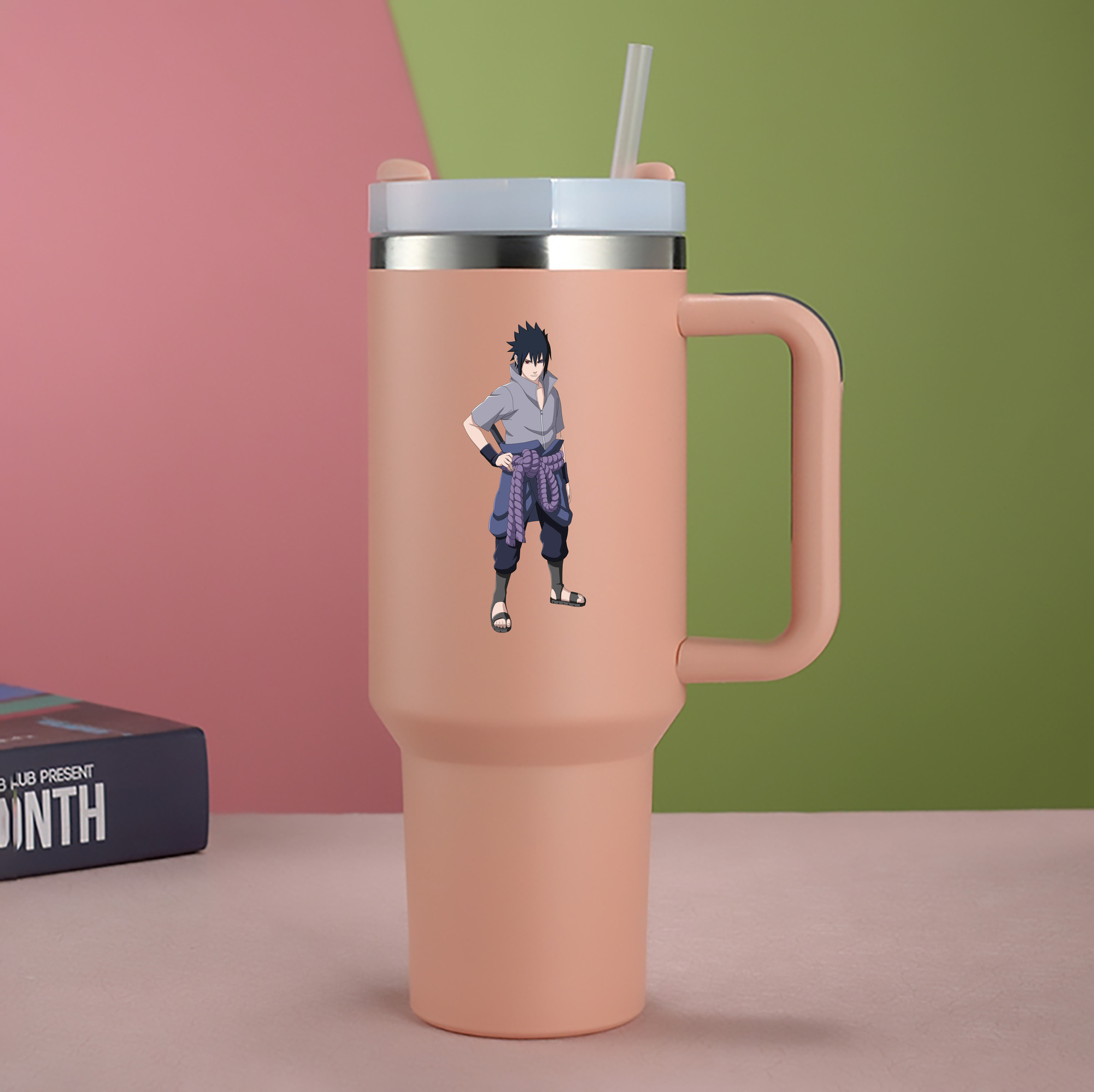 （画像用） NARUTO -ナルト- うちは サスケ Uchiha Sasuke 1200mL車用タンブラー - クリスタルステッカー（プラスチックストロー付き）