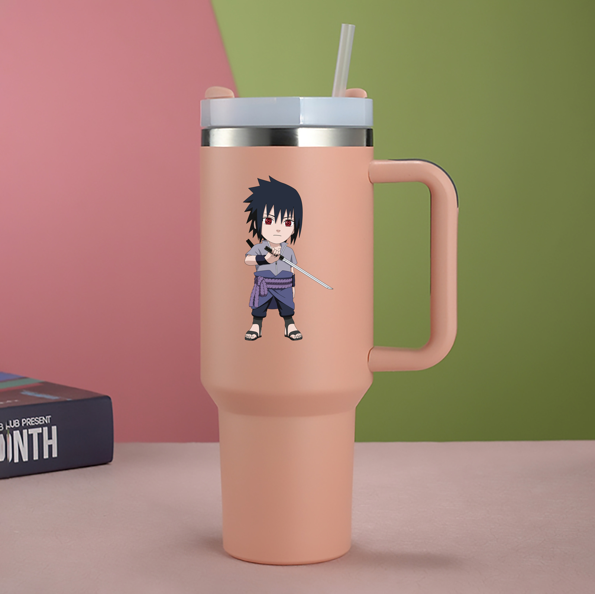 （画像用） NARUTO -ナルト- うちは サスケ Uchiha Sasuke 1200mL車用タンブラー - クリスタルステッカー（プラスチックストロー付き）