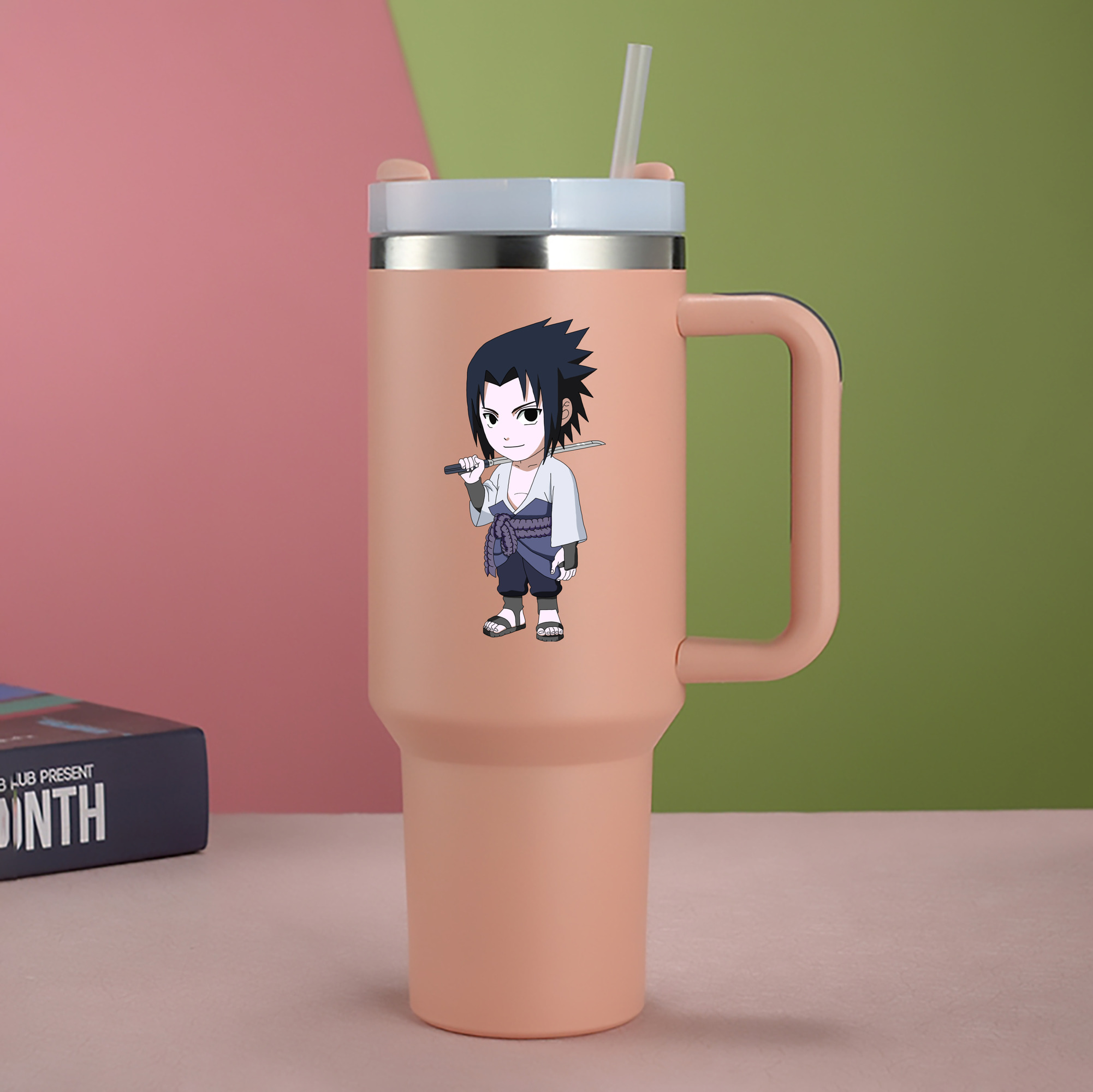（画像用） NARUTO -ナルト- うちは サスケ Uchiha Sasuke 1200mL車用タンブラー - クリスタルステッカー（プラスチックストロー付き）