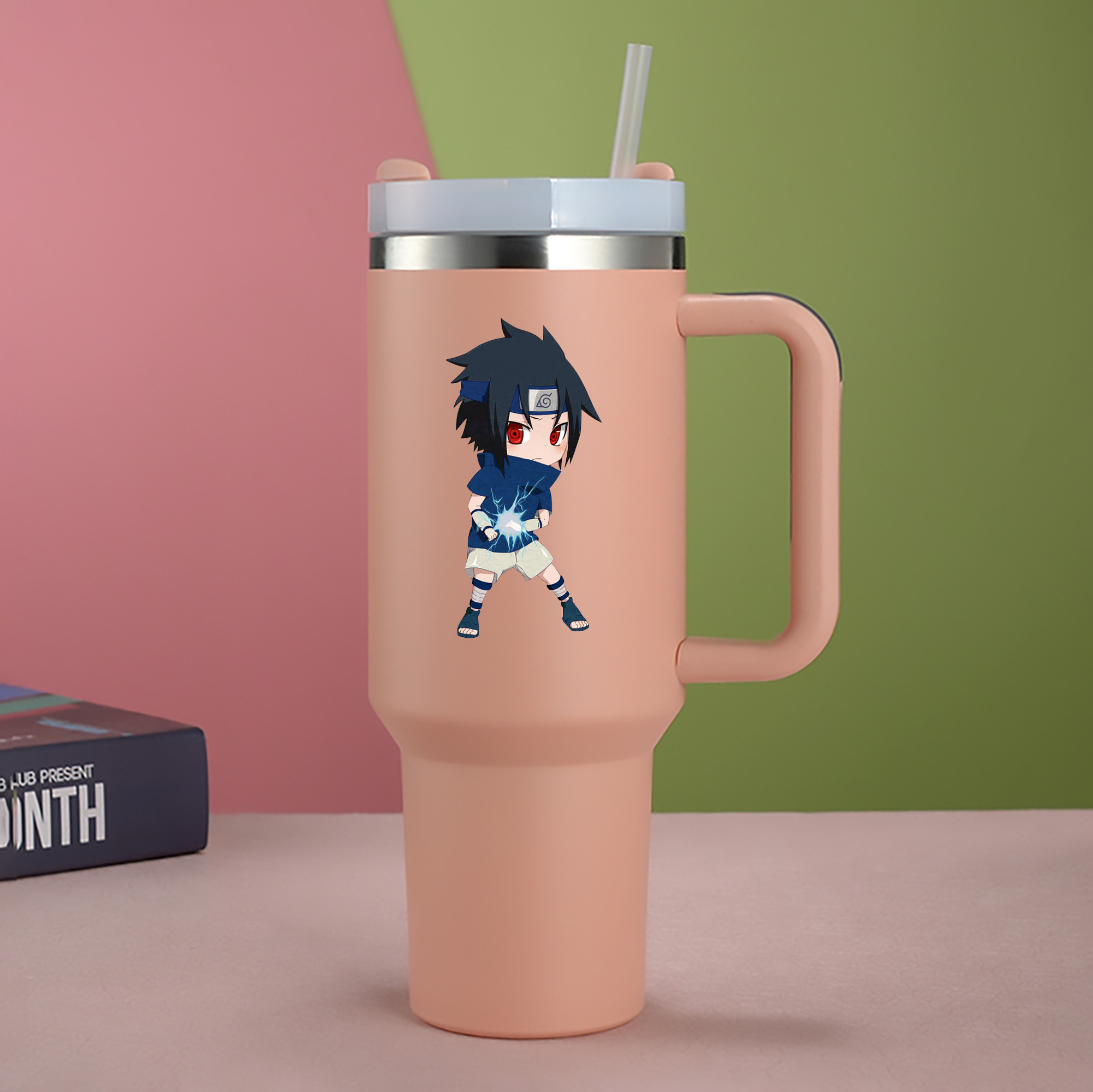 （画像用） NARUTO -ナルト- うちは サスケ Uchiha Sasuke 1200mL車用タンブラー - クリスタルステッカー（プラスチックストロー付き）