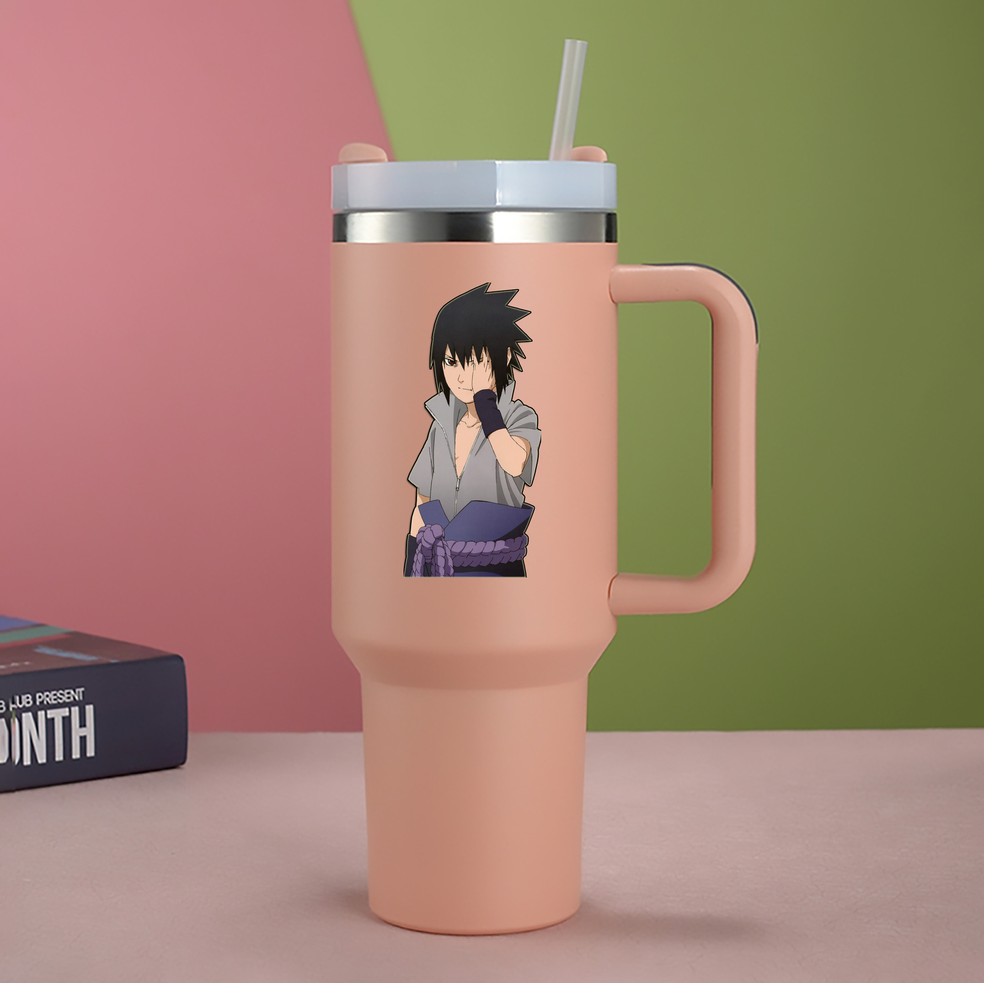 （画像用） NARUTO -ナルト- うちは サスケ Uchiha Sasuke 1200mL車用タンブラー - クリスタルステッカー（プラスチックストロー付き）