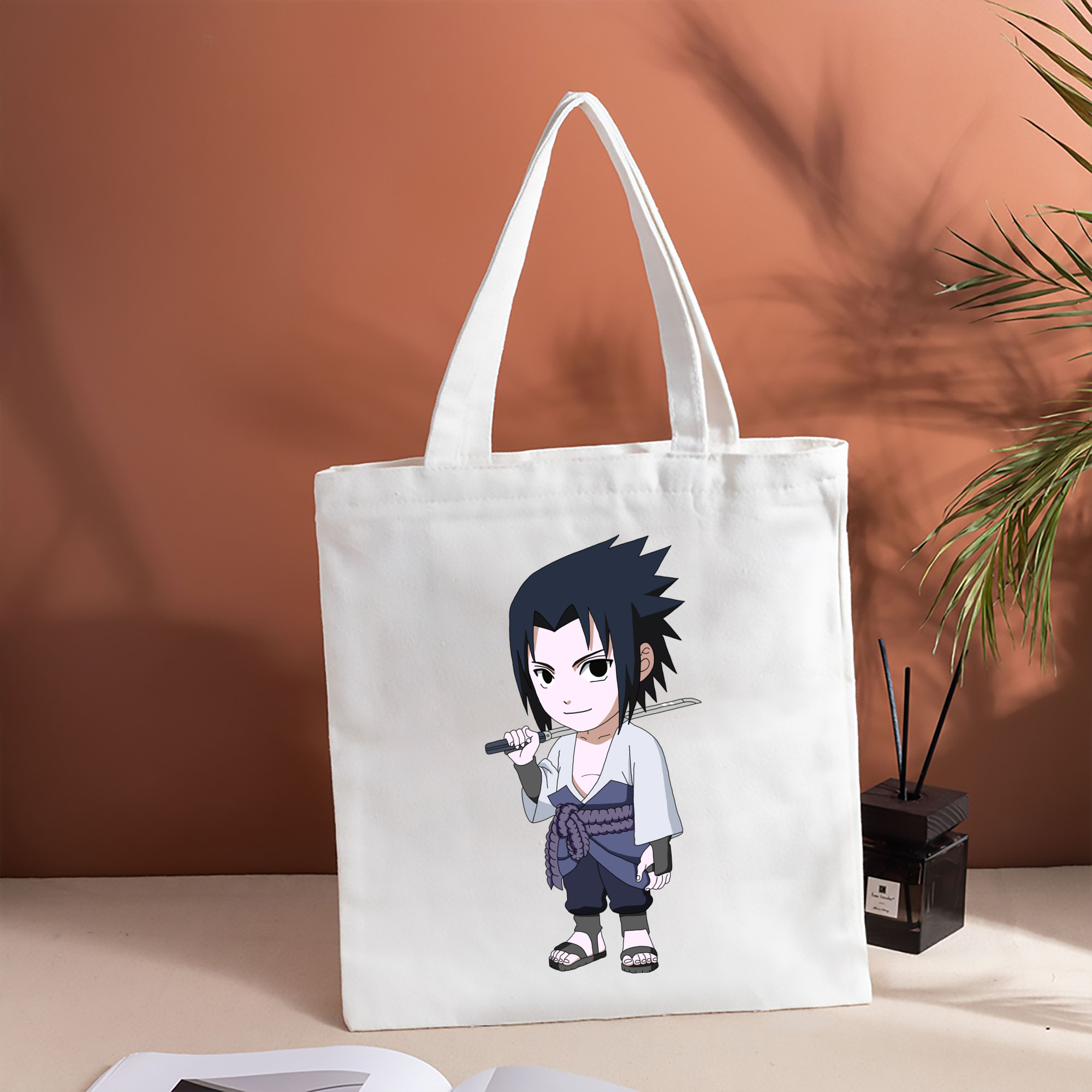 NARUTO -ナルト- うちは サスケ Uchiha Sasuke 縦型キャンバス生地手提げバッグ　トートバッグ