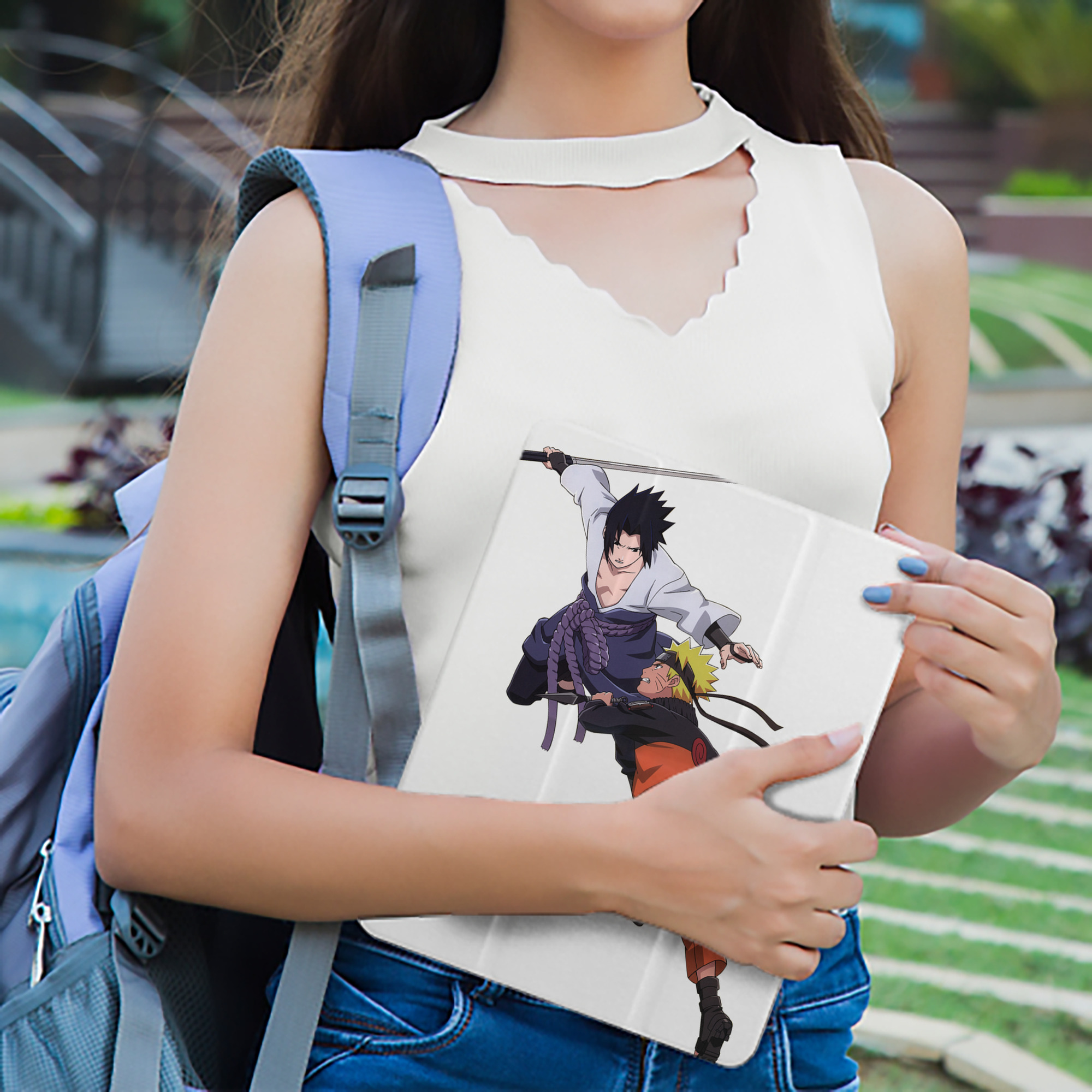 NARUTO -ナルト- うちは サスケ Uchiha Sasuke IPad ケース ペン収納付き 三つ折りスタンド PUレザー×シリコン 対応機種9.5/10.5/10.9インチ
