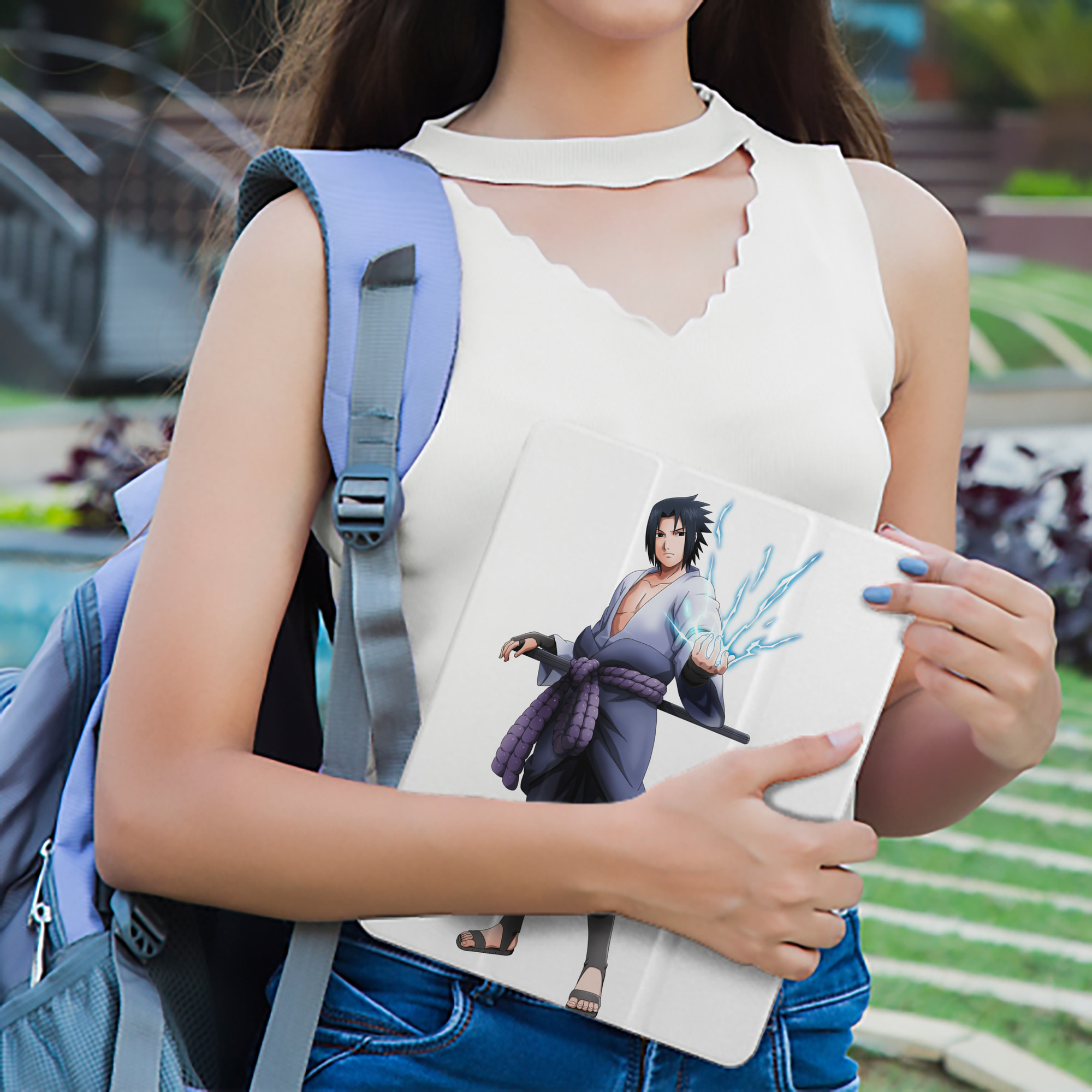 NARUTO -ナルト- うちは サスケ Uchiha Sasuke IPad ケース ペン収納付き 三つ折りスタンド PUレザー×シリコン 対応機種9.5/10.5/10.9インチ