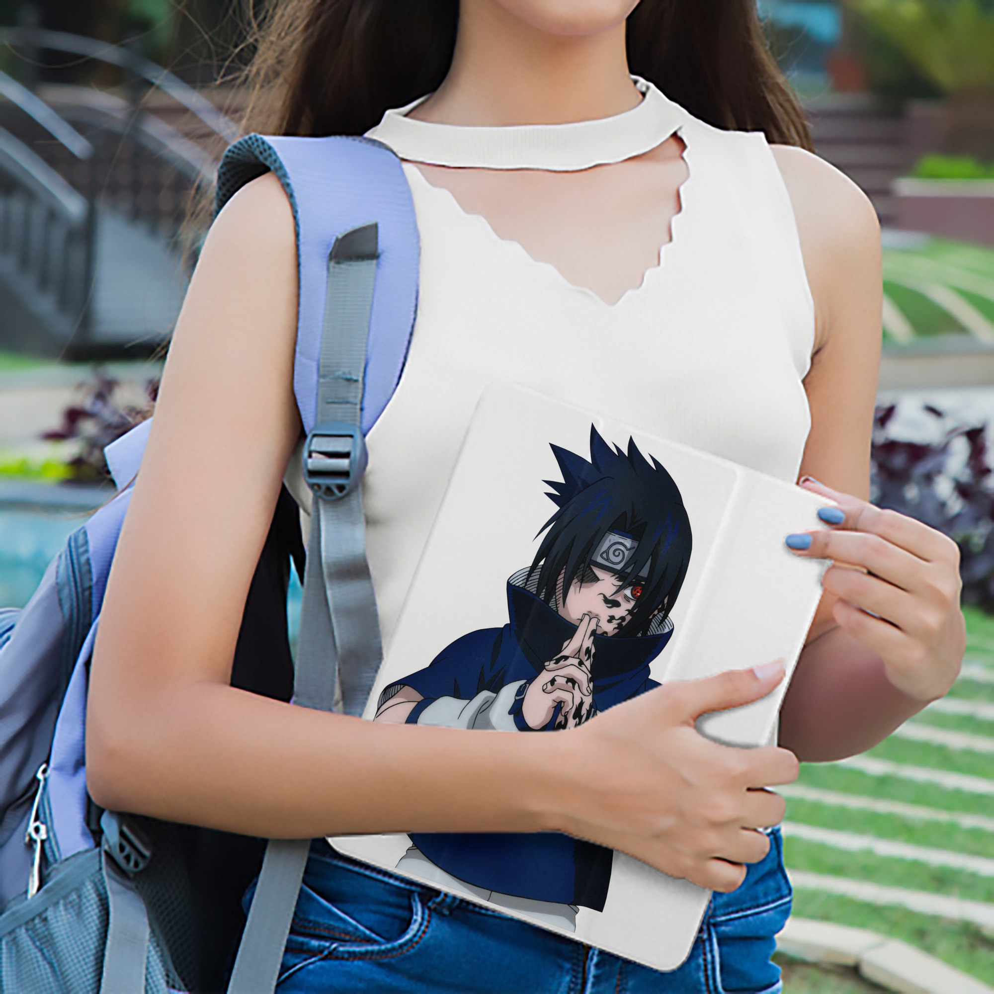 NARUTO -ナルト- うちは サスケ Uchiha Sasuke IPad ケース ペン収納付き 三つ折りスタンド PUレザー×シリコン 対応機種9.5/10.5/10.9インチ