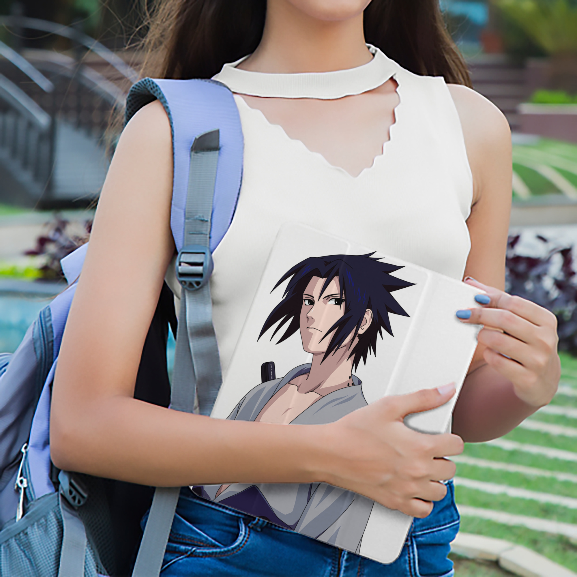 NARUTO -ナルト- うちは サスケ Uchiha Sasuke IPad ケース ペン収納付き 三つ折りスタンド PUレザー×シリコン 対応機種9.5/10.5/10.9インチ