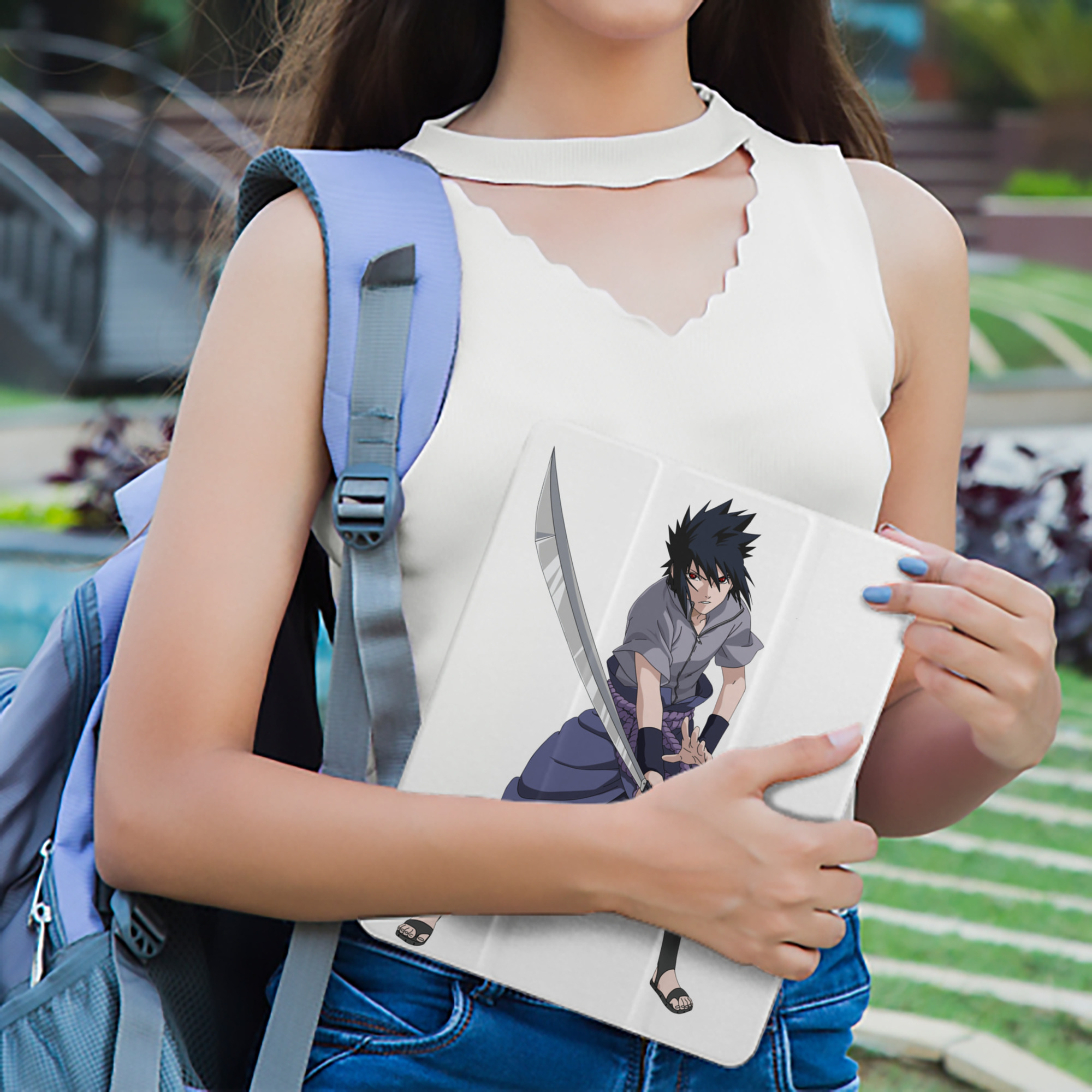 NARUTO -ナルト- うちは サスケ Uchiha Sasuke IPad ケース ペン収納付き 三つ折りスタンド PUレザー×シリコン 対応機種9.5/10.5/10.9インチ