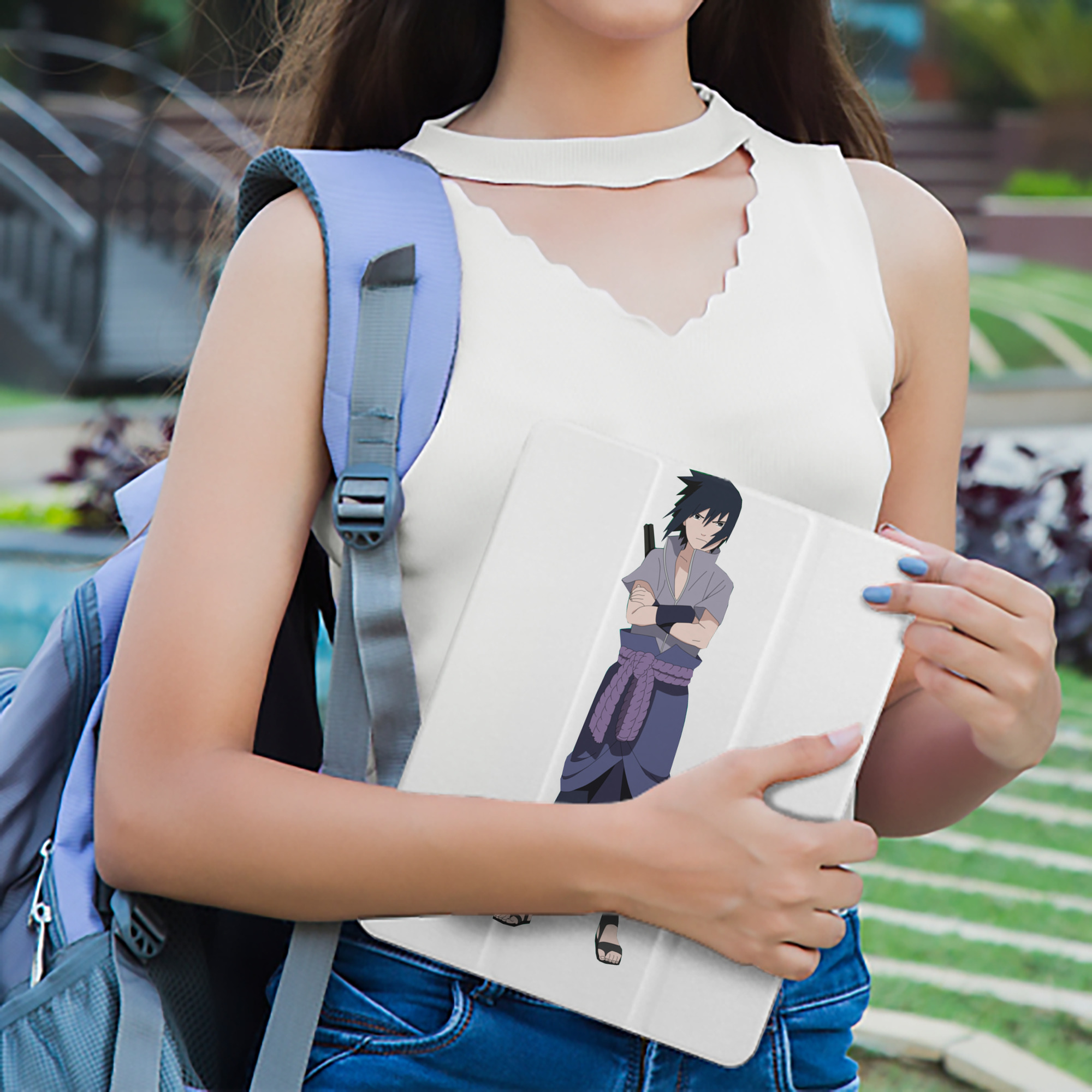 NARUTO -ナルト- うちは サスケ Uchiha Sasuke IPad ケース ペン収納付き 三つ折りスタンド PUレザー×シリコン 対応機種9.5/10.5/10.9インチ
